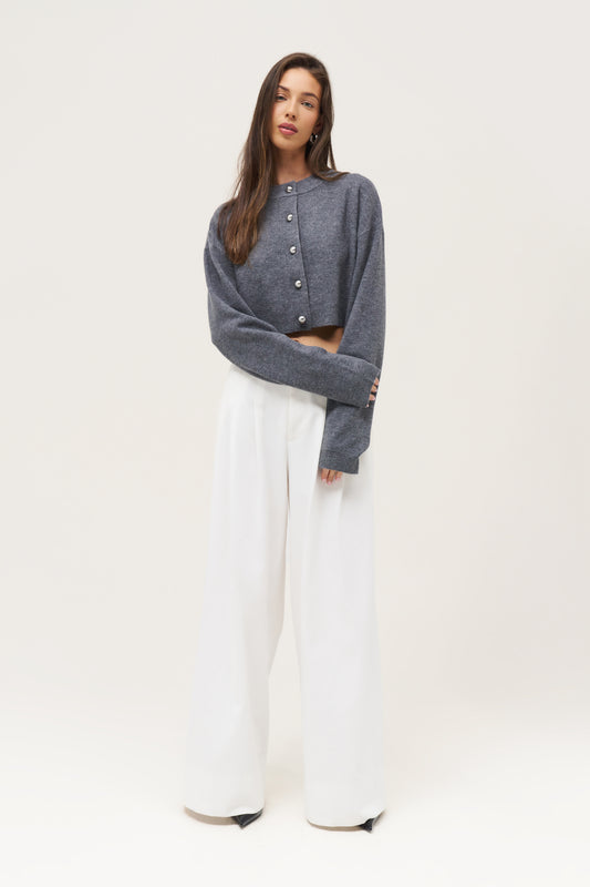 Cosy Cropped Cardigan - Grey