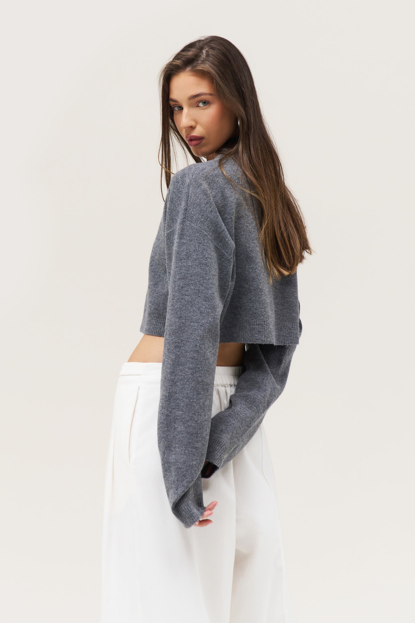 Cosy Cropped Cardigan - Grey