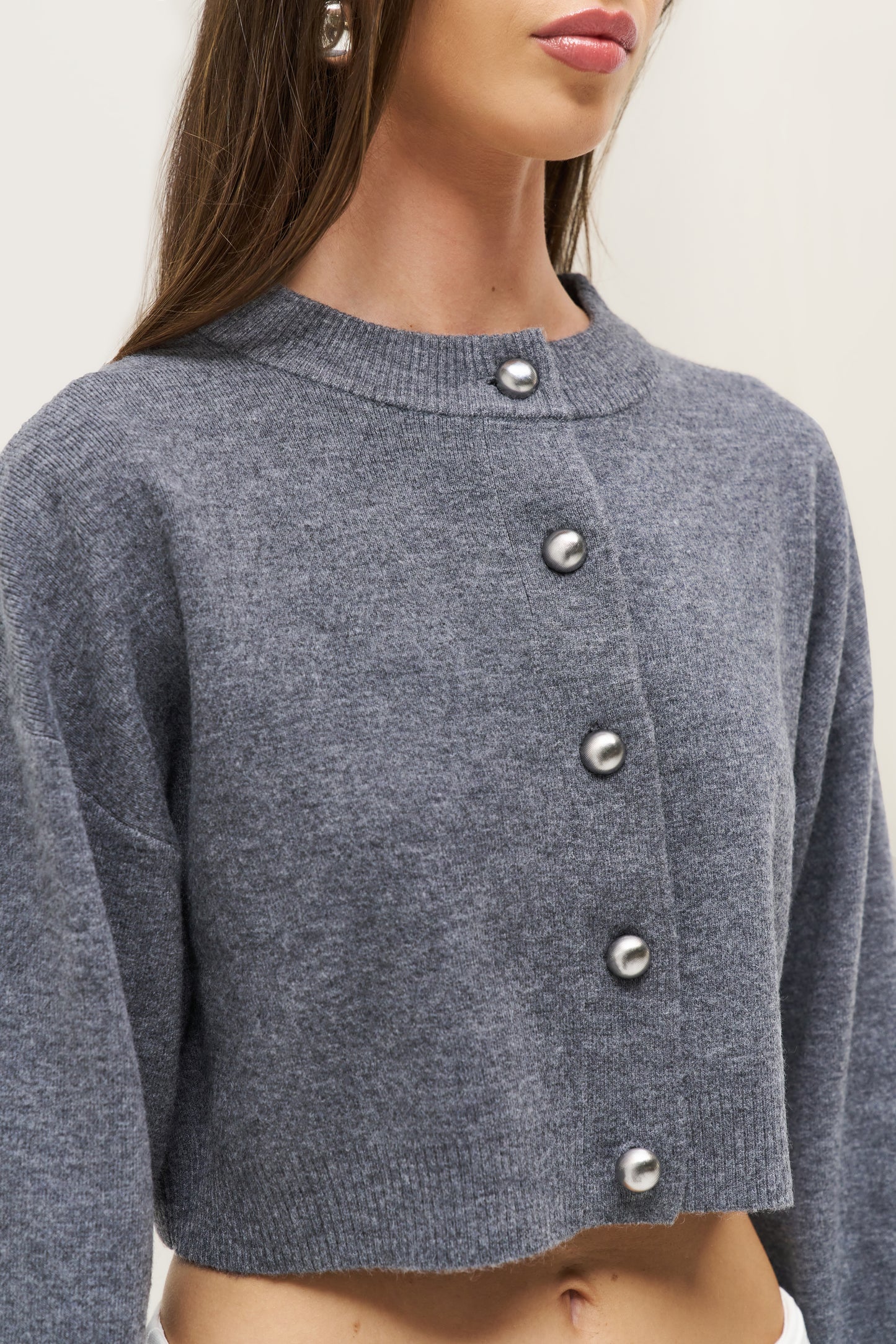 Cosy Cropped Cardigan - Grey