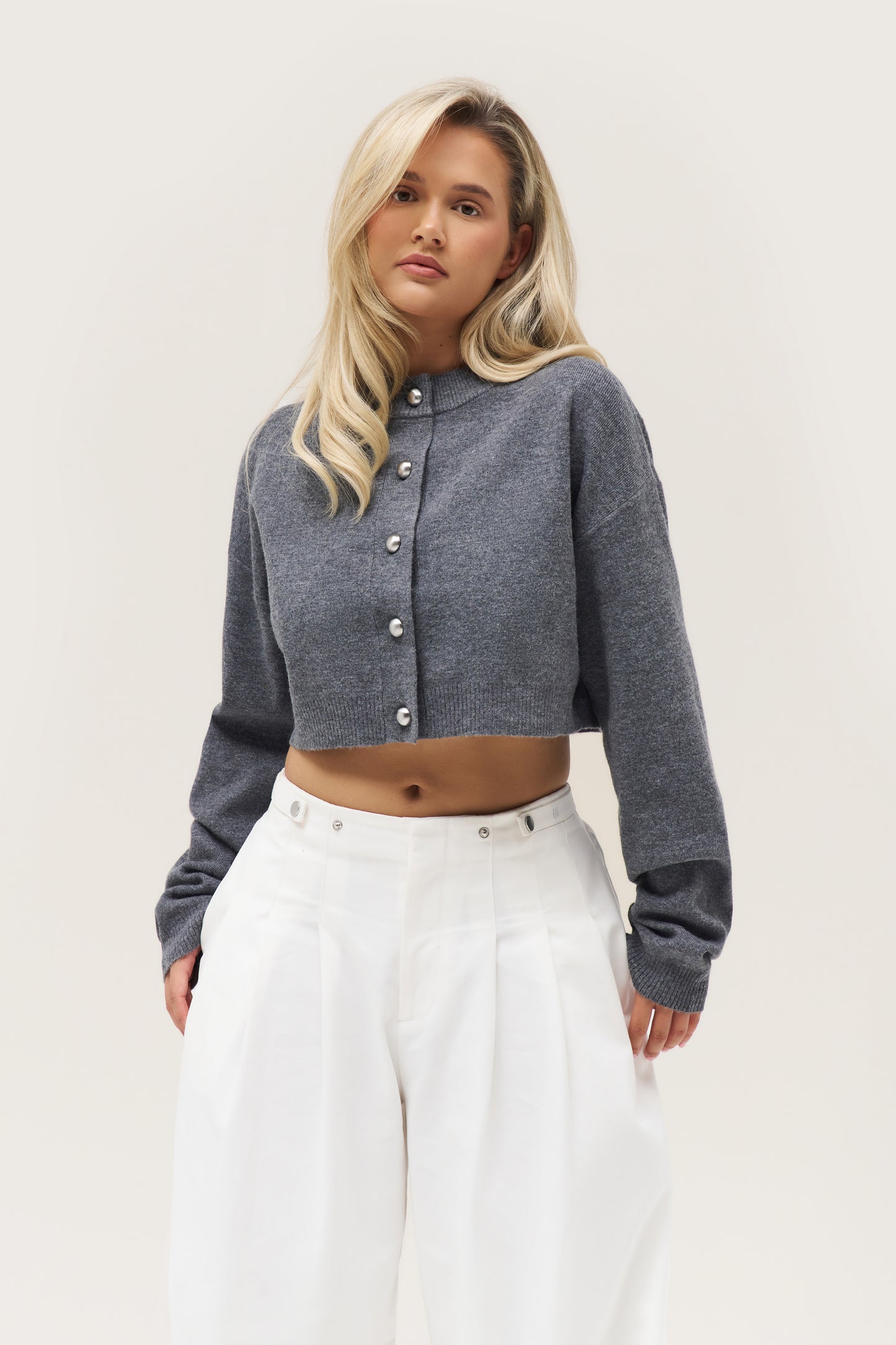 Cosy Cropped Cardigan - Grey