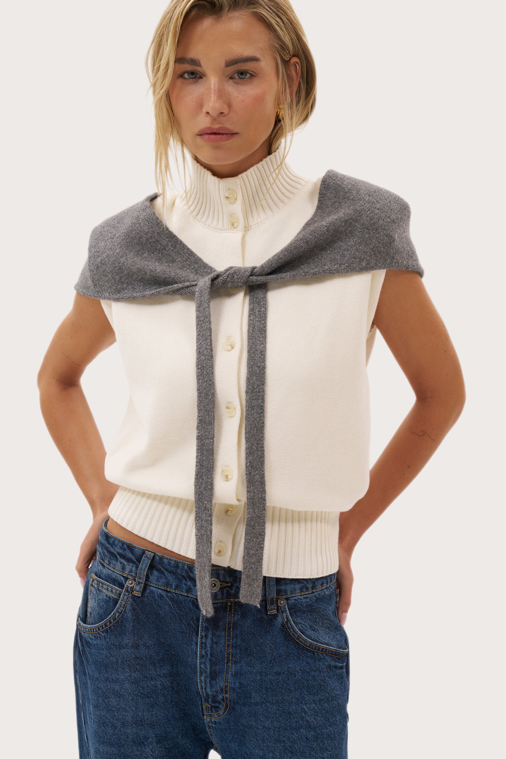 Knitted 2-in-1 Tie Scarf - Dark Grey