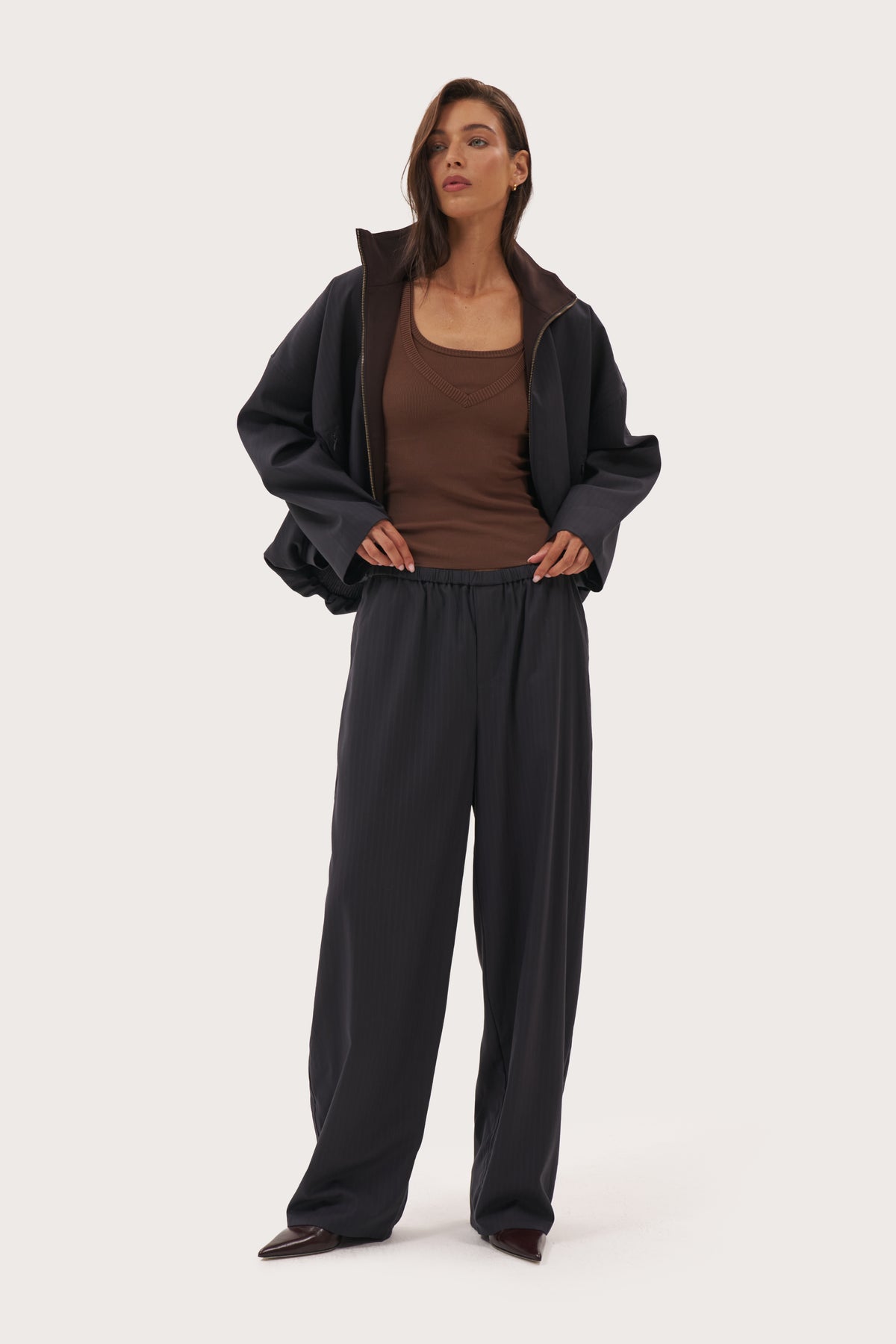 Drawcord Balloon Pants - Navy Pinstripe