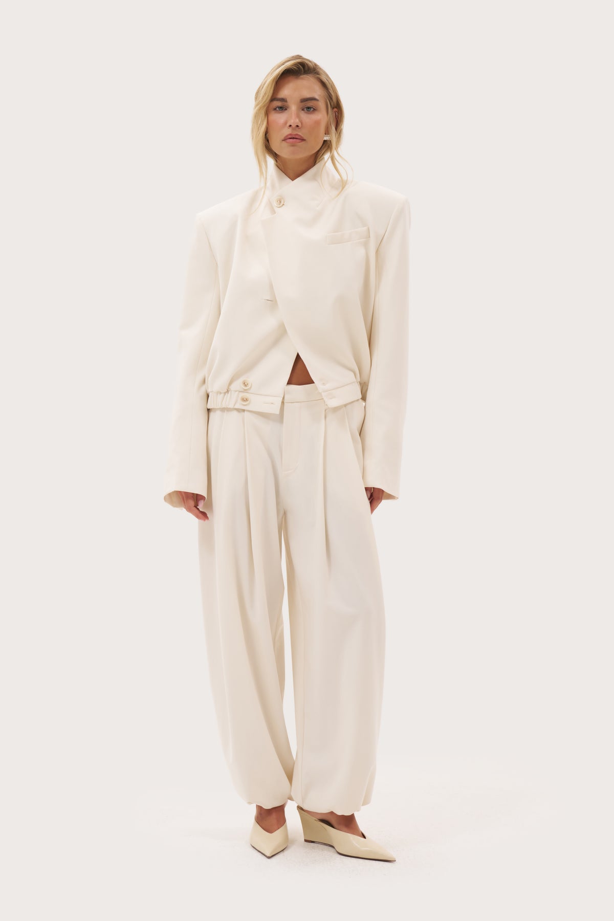 Cuffed Tailored Trousers - Cream