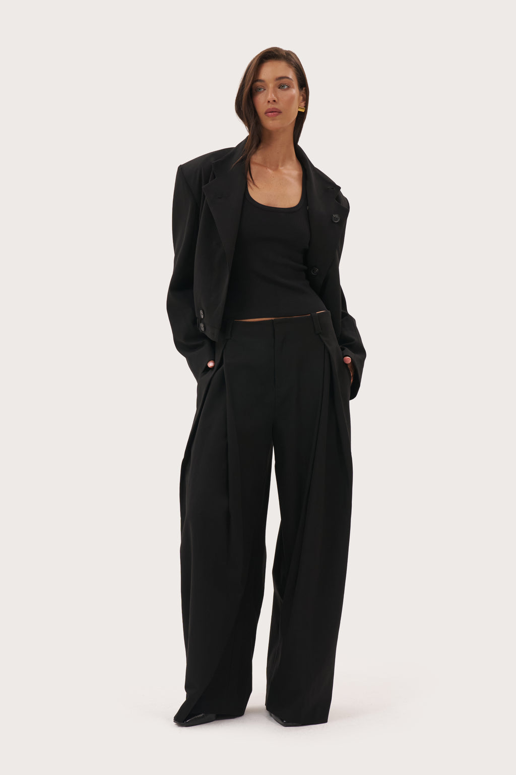 Double Pleat Trousers - Black