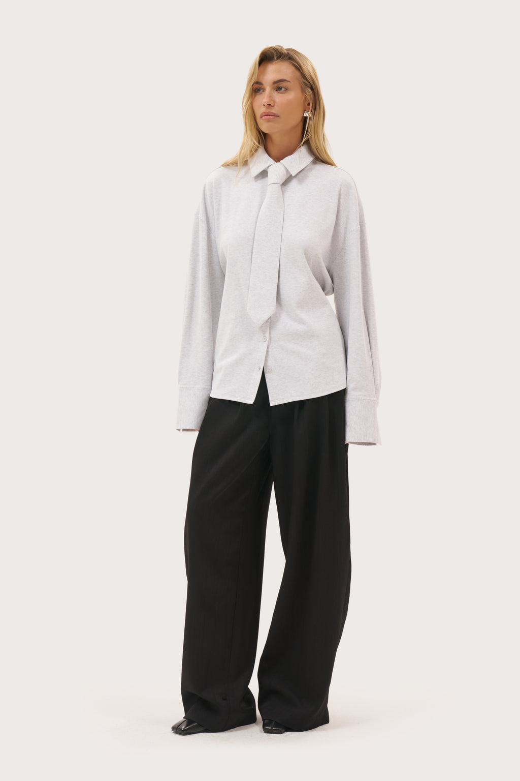 Button Back Fitted Shirt - Light Grey Marl