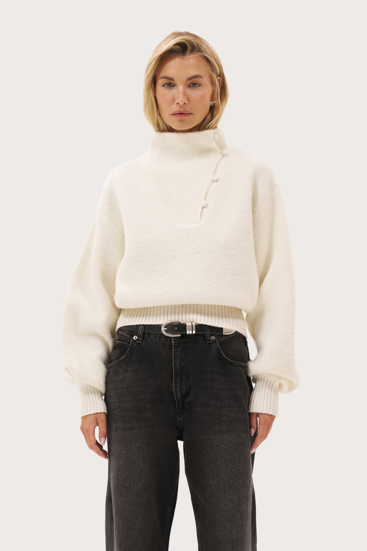 Slouch Button Collar Jumper - Off White