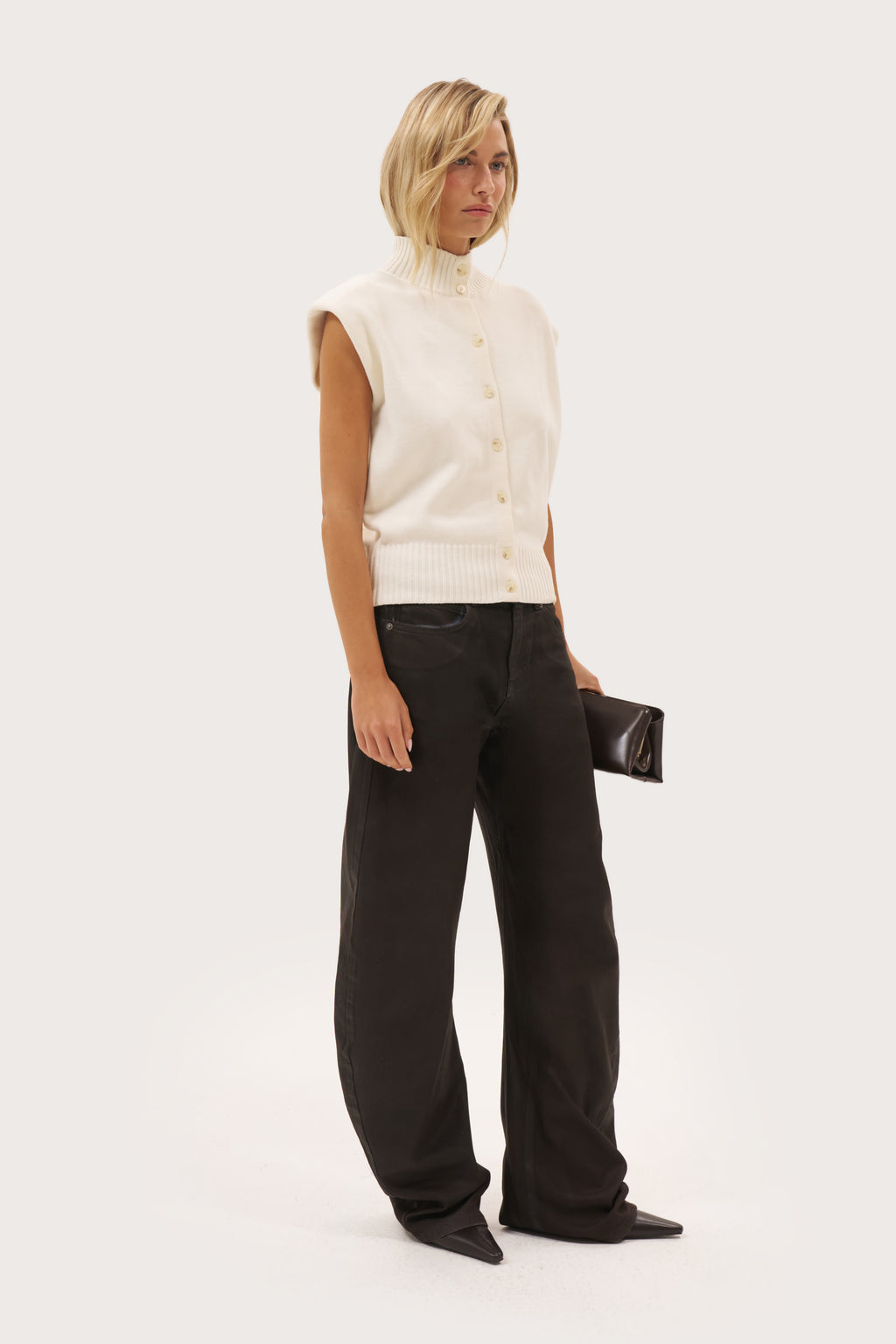 Button Through Knit Top - Cream
