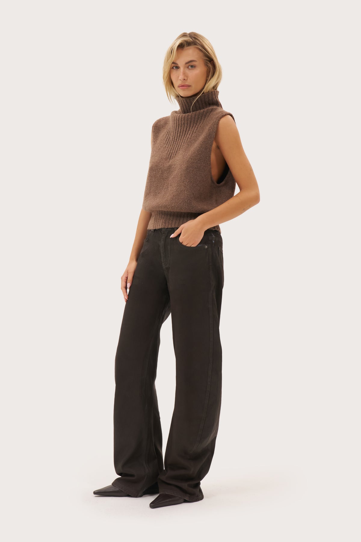 Waxed Stacked Jeans - Brown