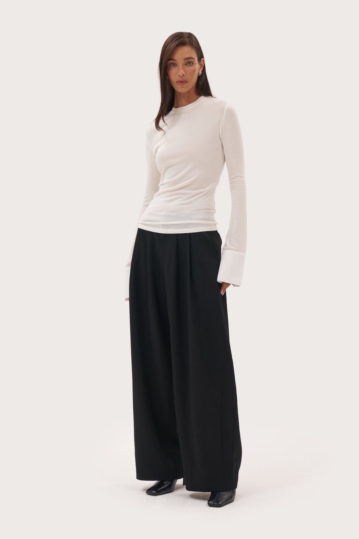 Cuffed Sheer Top - White