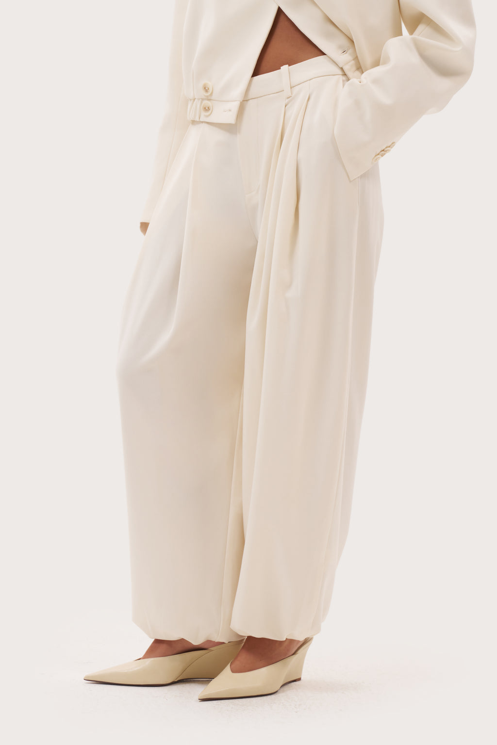 Cuffed Tailored Trousers - Cream