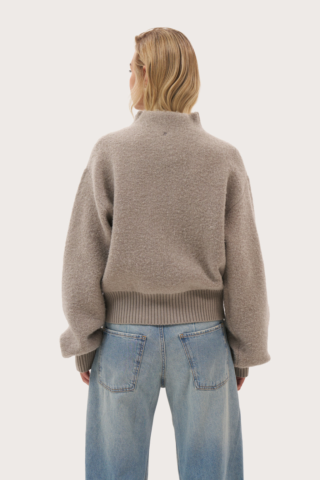 Slouch Button Collar Jumper - Beige