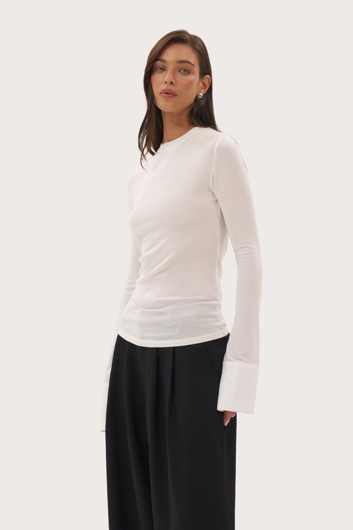Cuffed Sheer Top - White