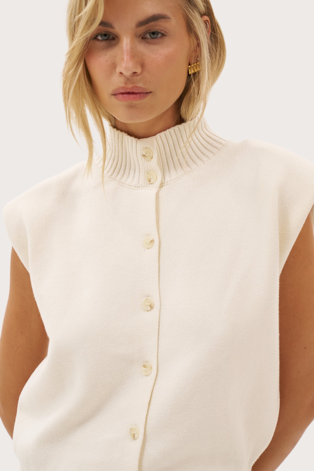 Button Through Knit Top - Cream