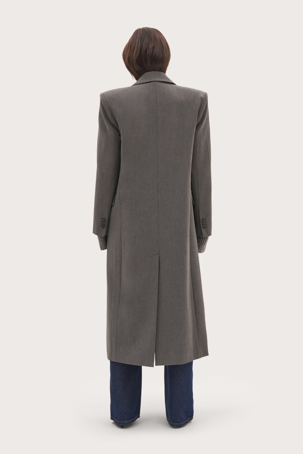 Mae Herringbone Long Coat - Grey