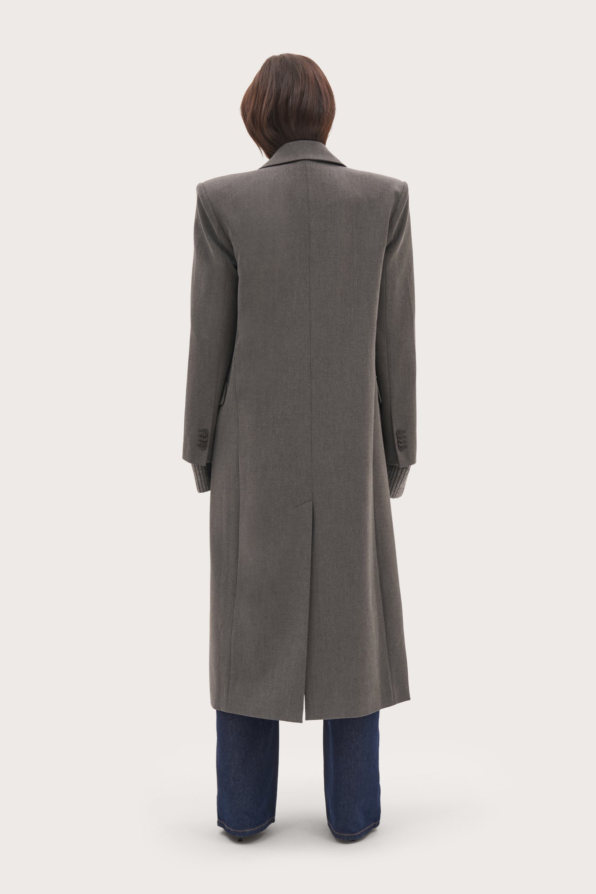 Mae Herringbone Long Coat - Grey