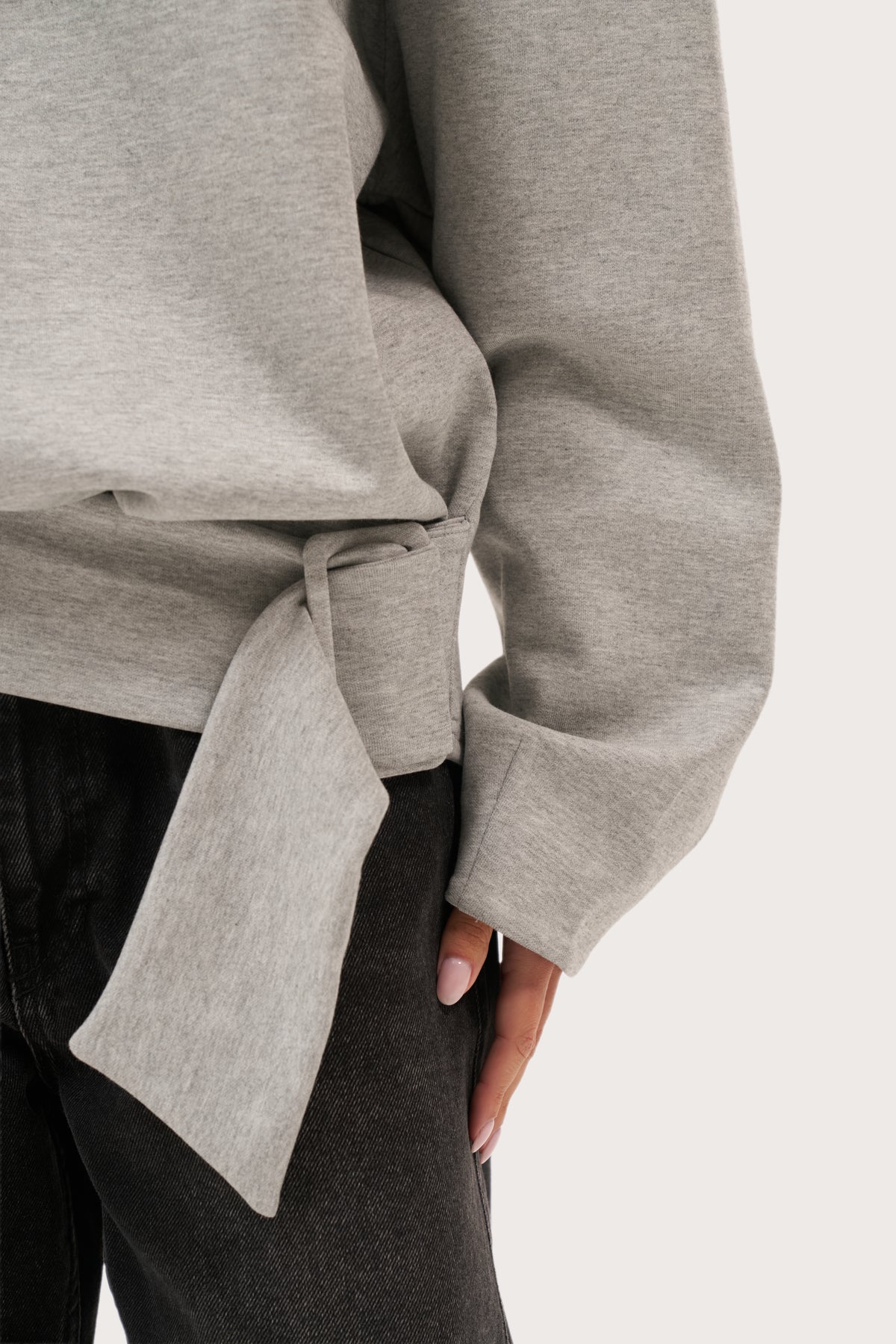Belted Long Sleeve Top - Grey Marl