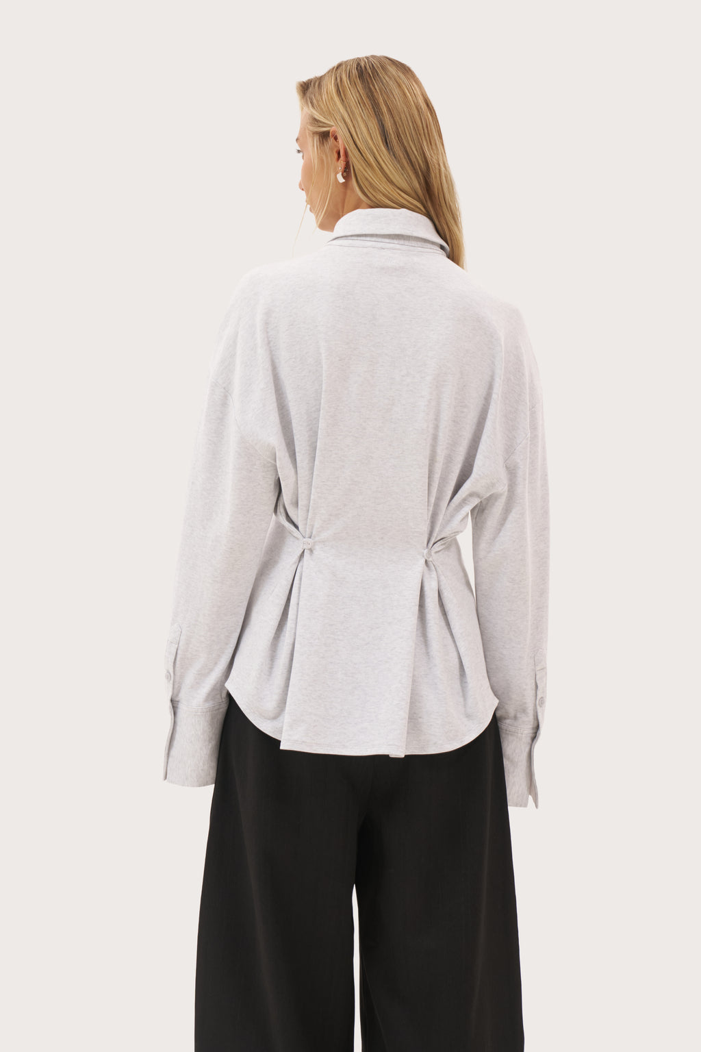 Button Back Fitted Shirt - Light Grey Marl