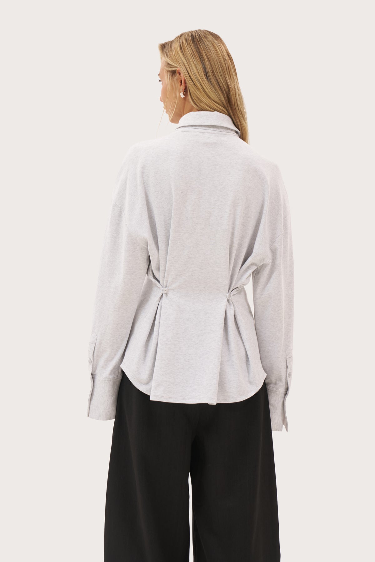 Button Back Fitted Shirt - Light Grey Marl