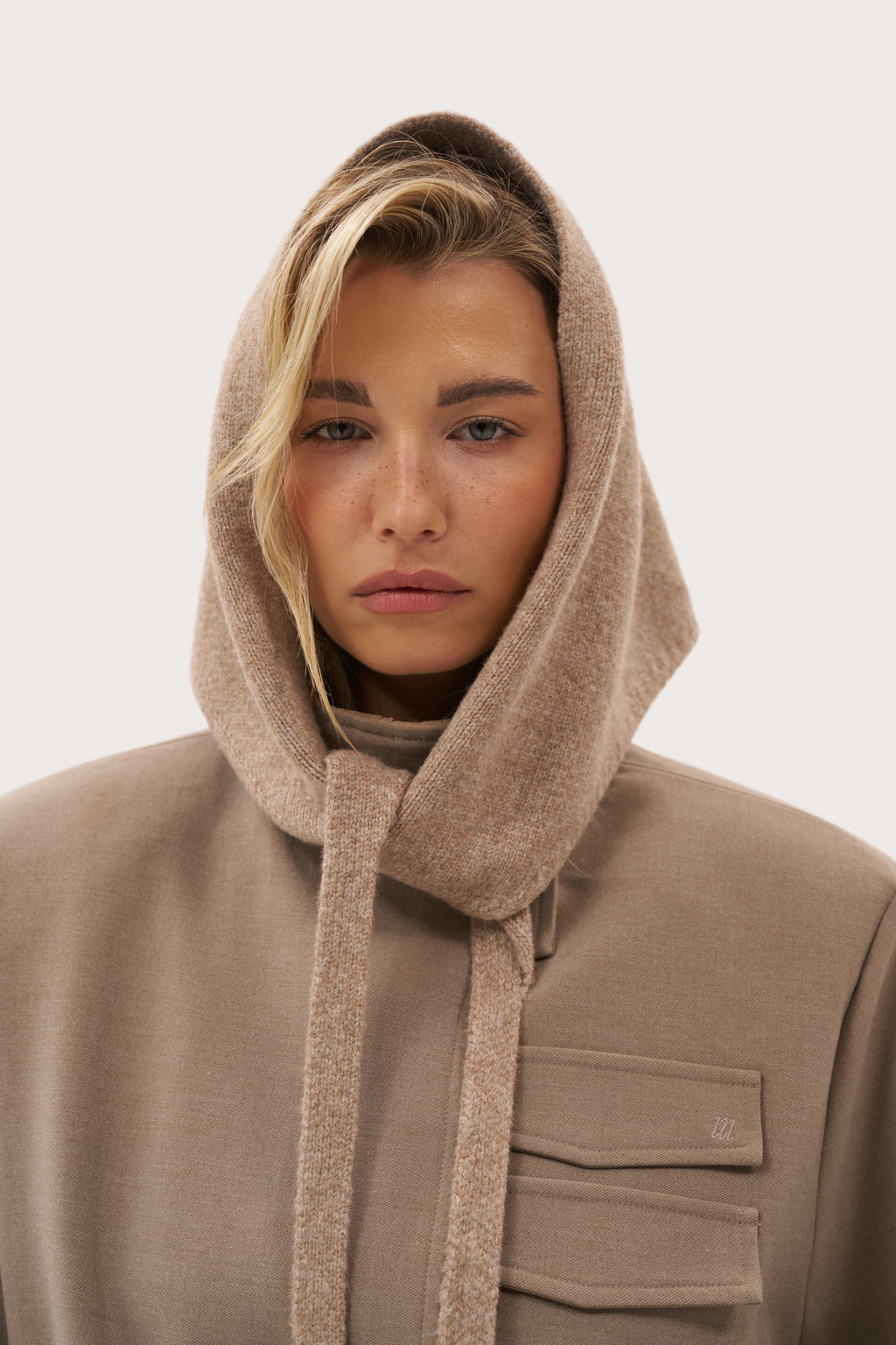 Knitted 2-in-1 Tie Scarf - Beige