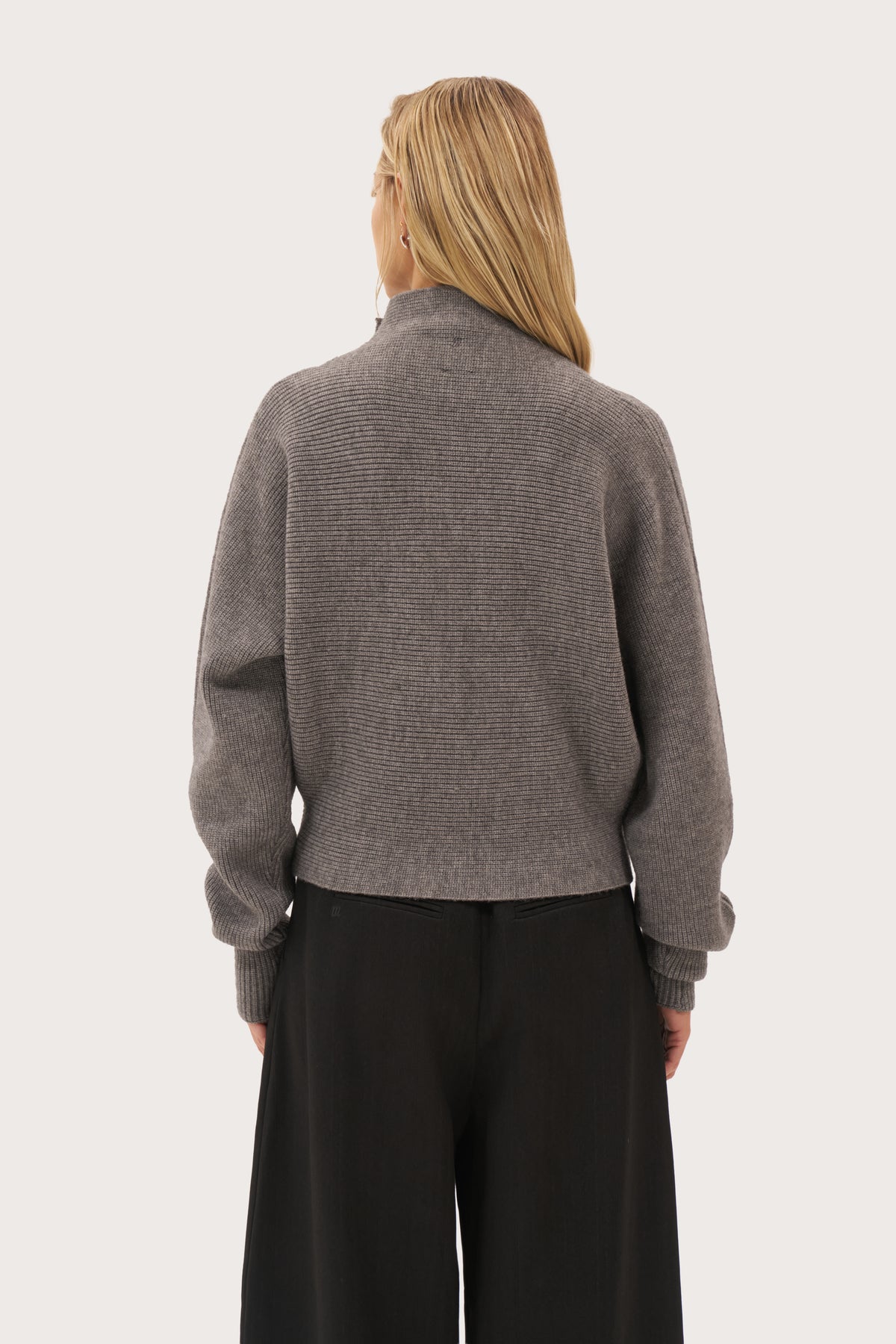 Stand Collar Knitted Jacket - Dark Grey