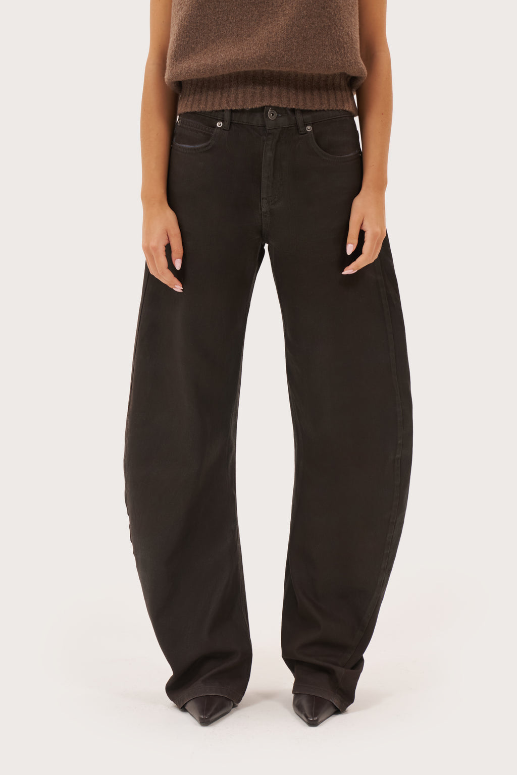 Waxed Stacked Jeans - Brown