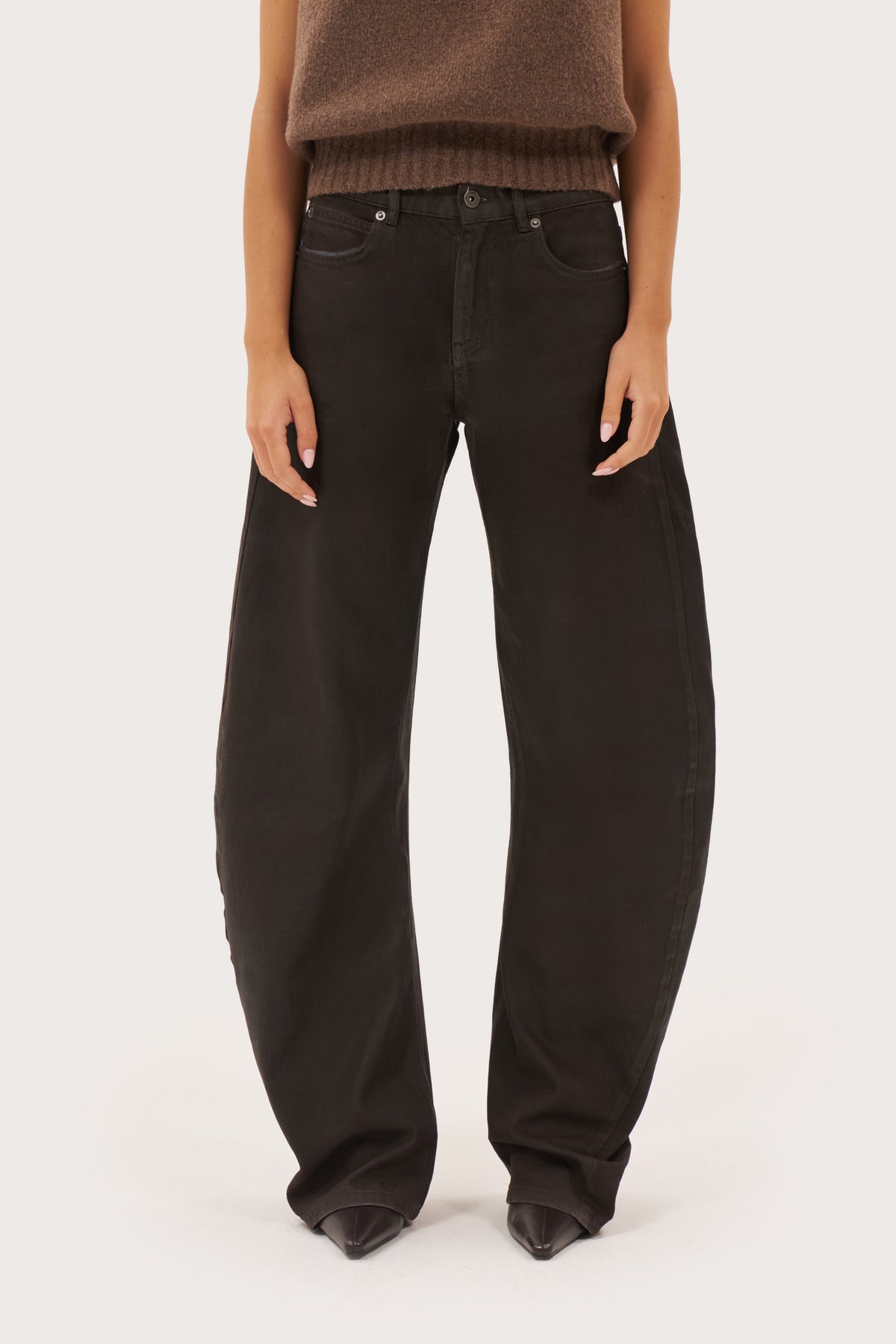 Waxed Stacked Jeans - Brown