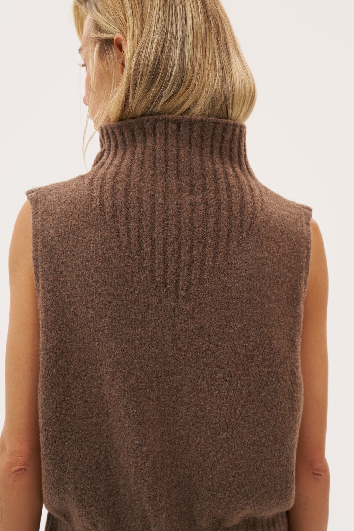 Cowl Textured Knit Top - Brown