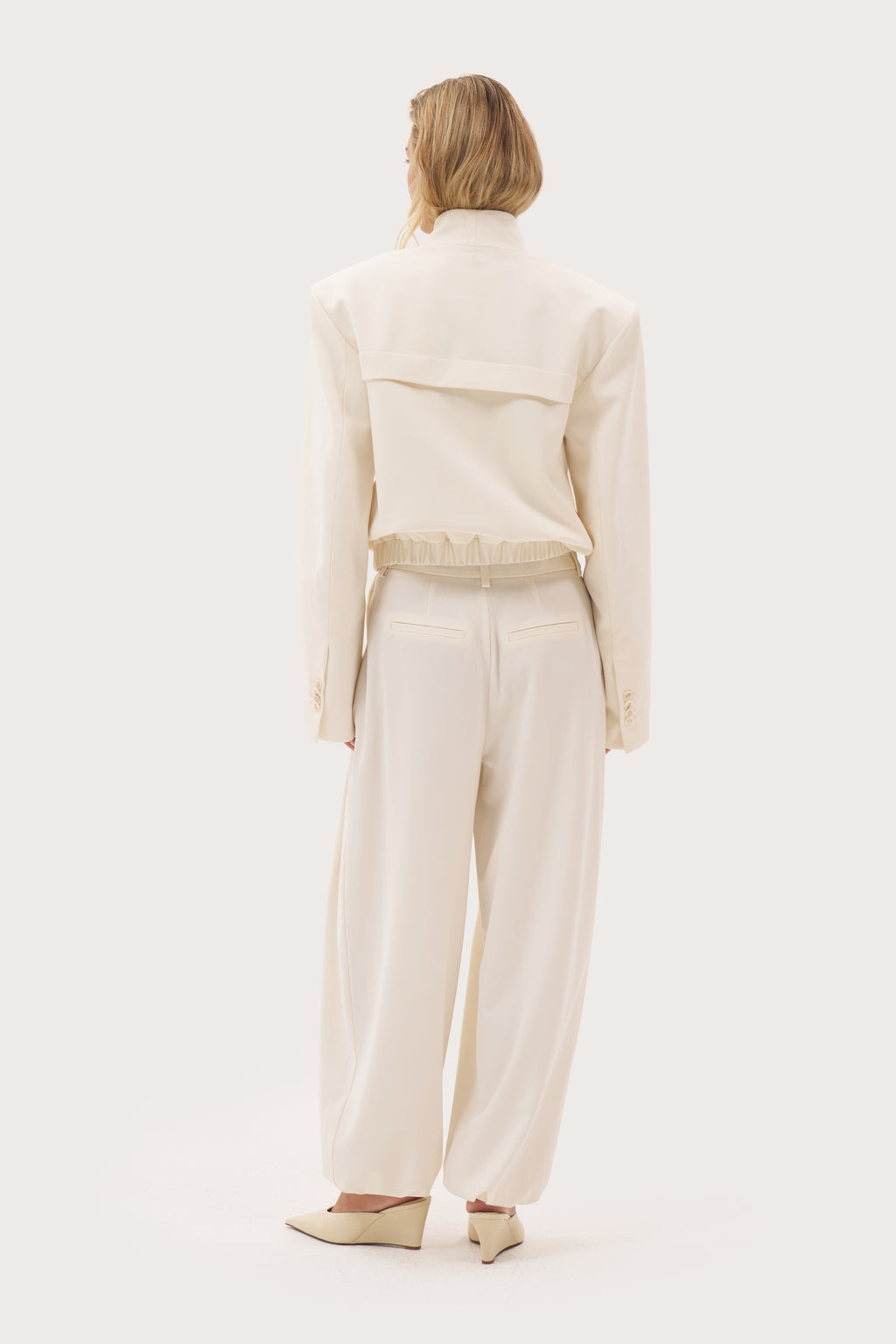 Cuffed Tailored Trousers - Cream