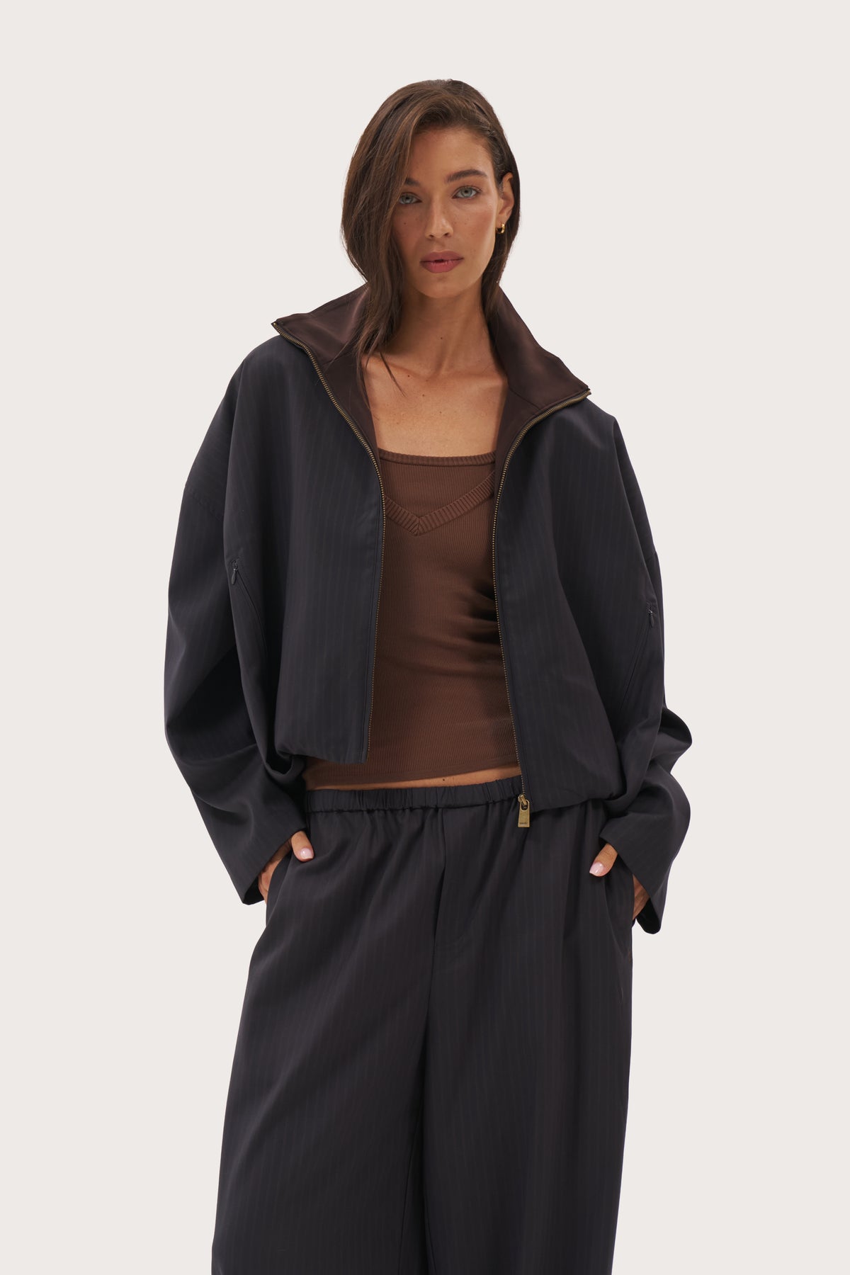 Tailored Track Jacket - Navy Pinstripe