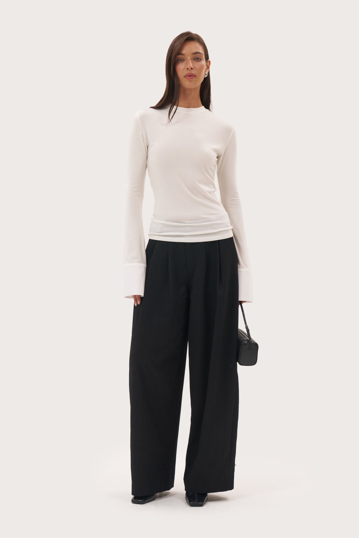 Cuffed Sheer Top - White