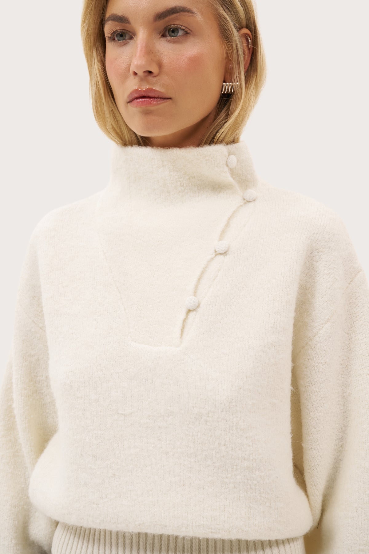 Slouch Button Collar Jumper - Off White