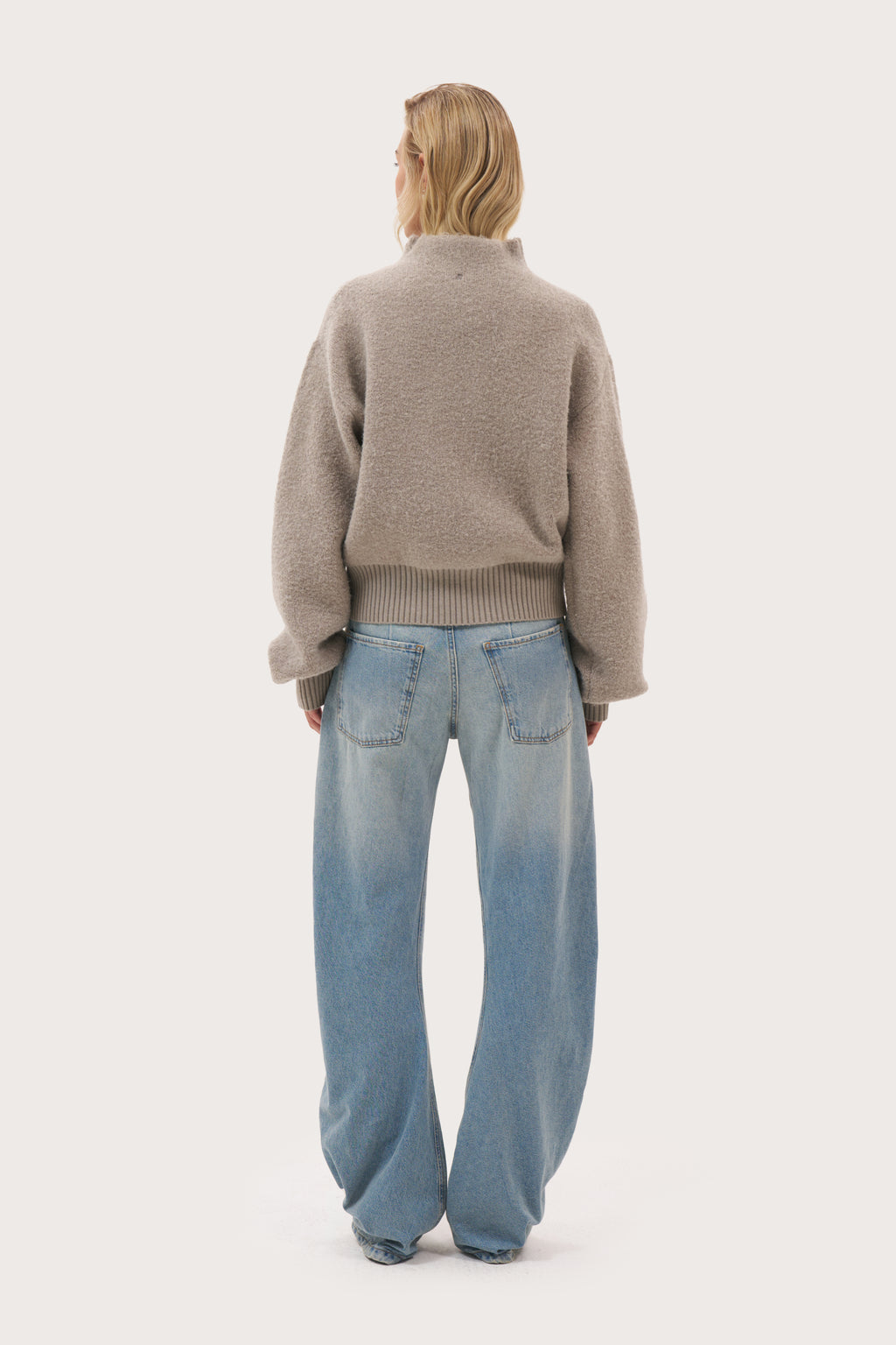 Slouch Button Collar Jumper - Beige