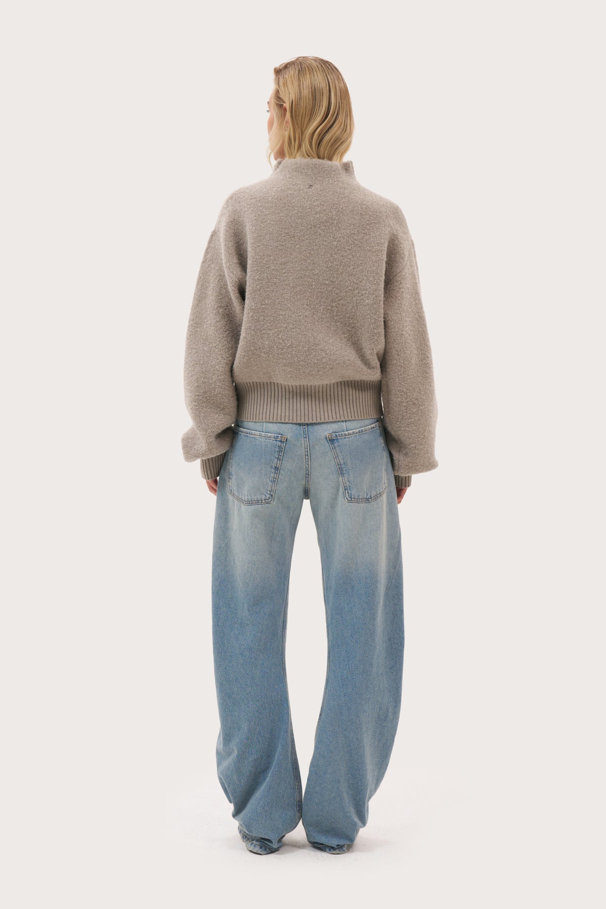 Slouch Button Collar Jumper - Beige