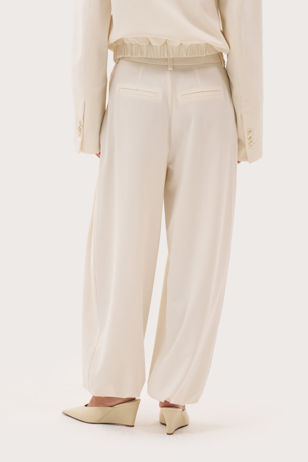Cuffed Tailored Trousers - Cream