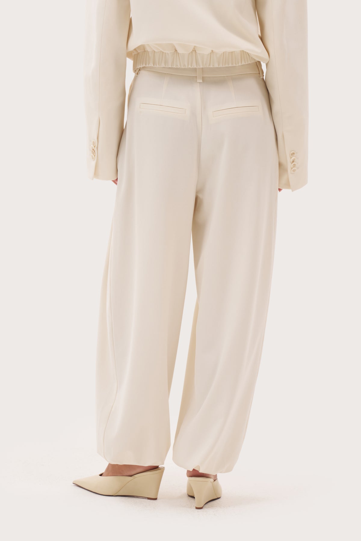 Cuffed Tailored Trousers - Cream