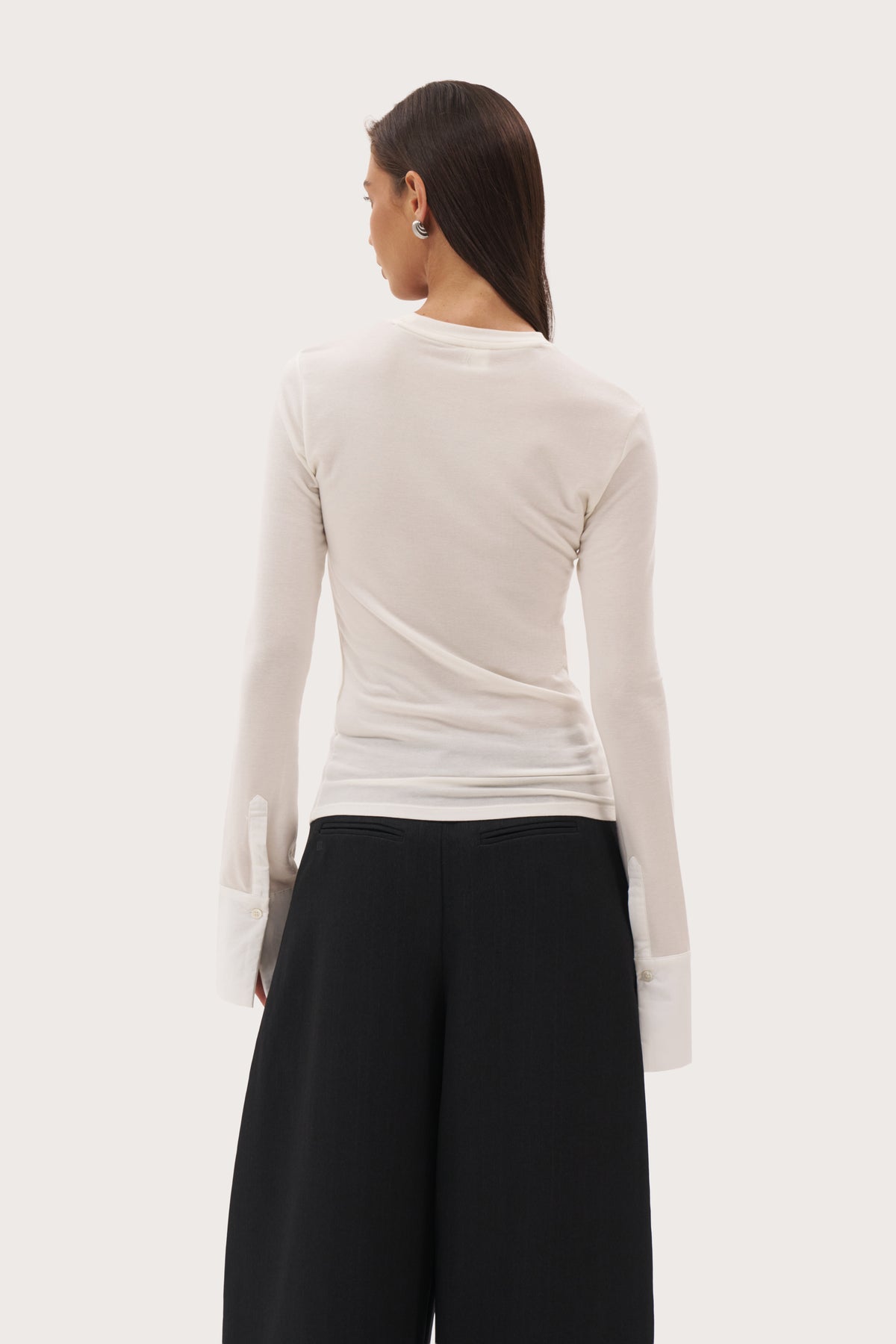 Cuffed Sheer Top - White