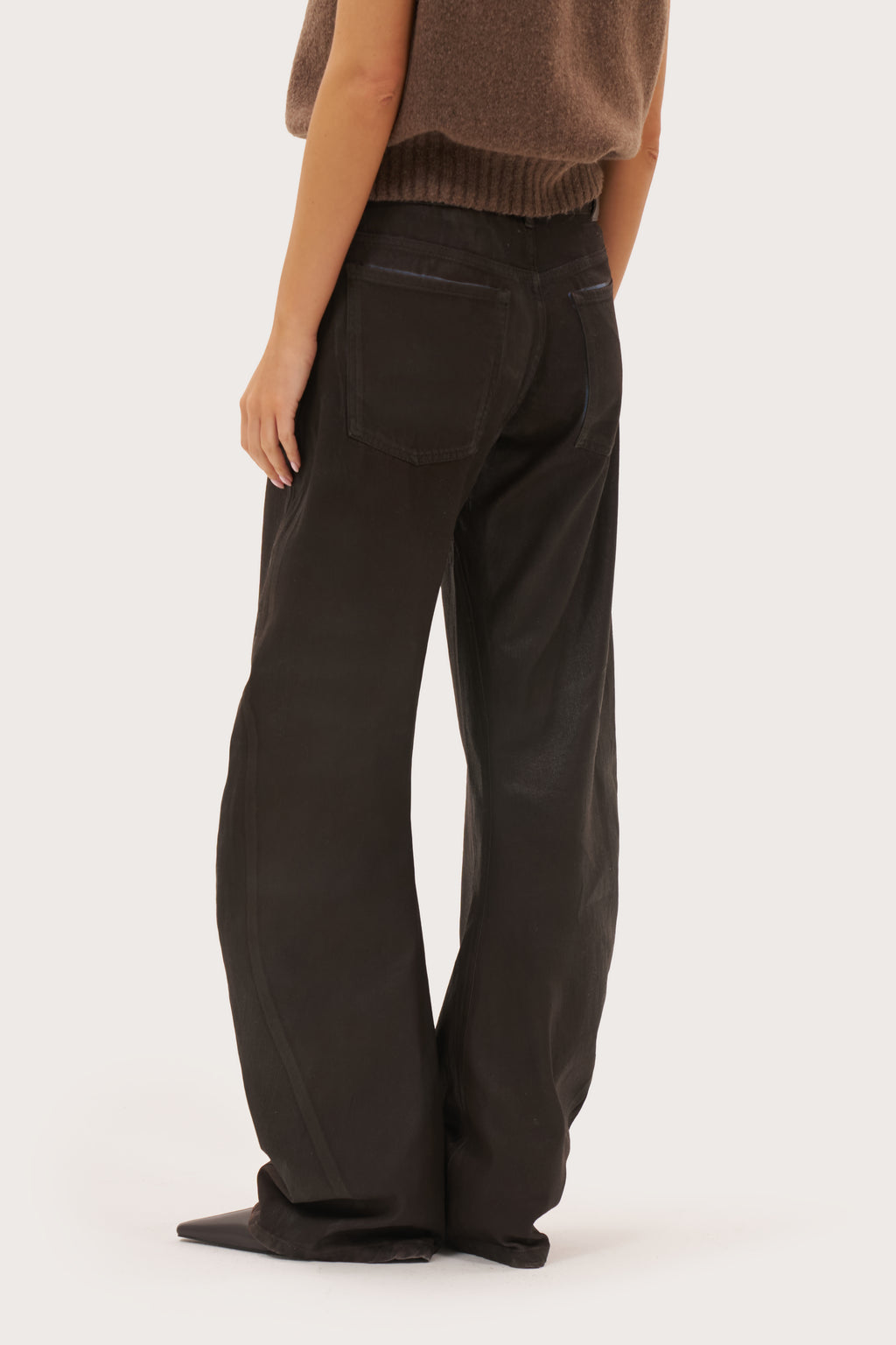 Waxed Stacked Jeans - Brown