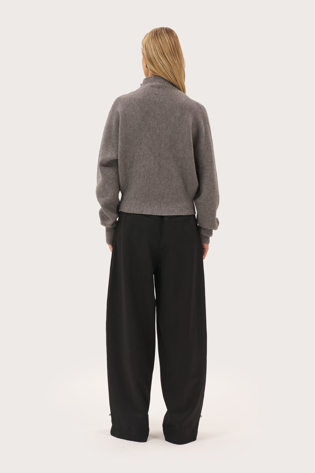 Stand Collar Knitted Jacket - Dark Grey