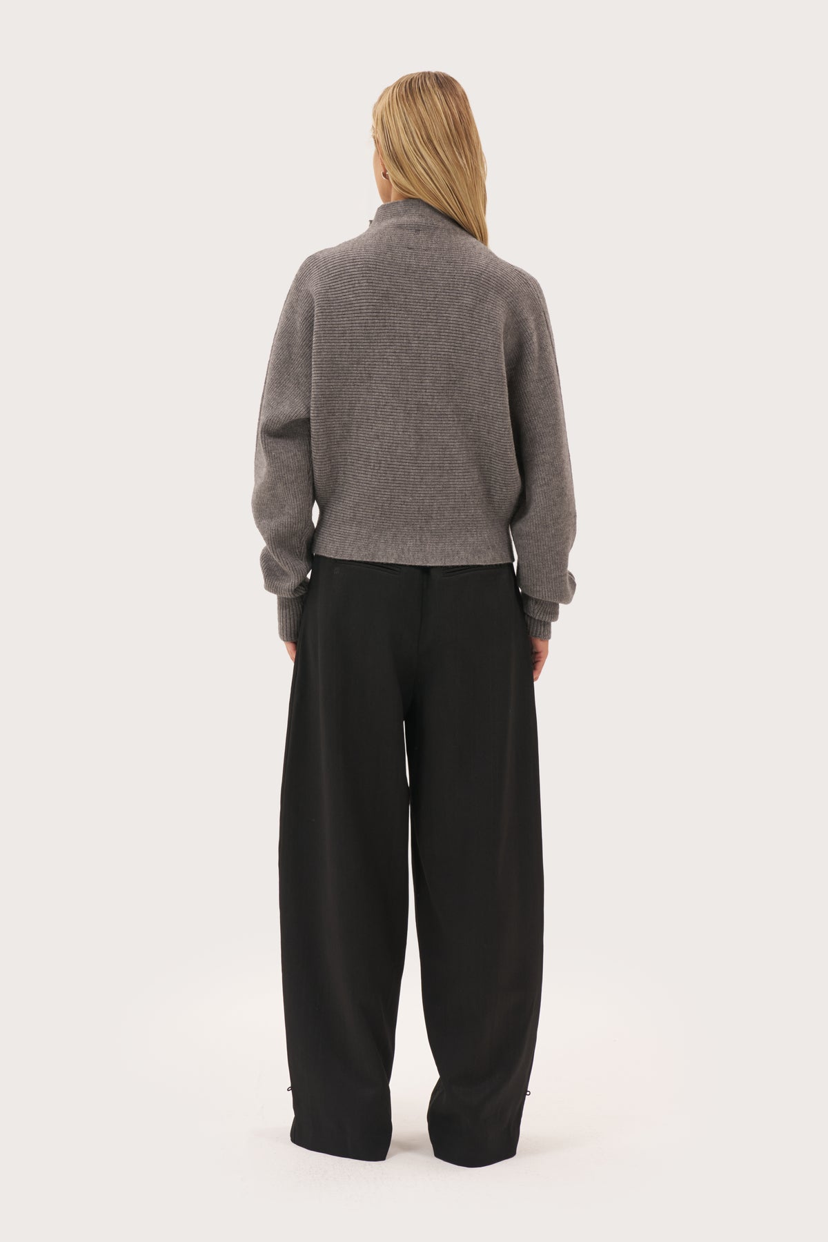 Stand Collar Knitted Jacket - Dark Grey