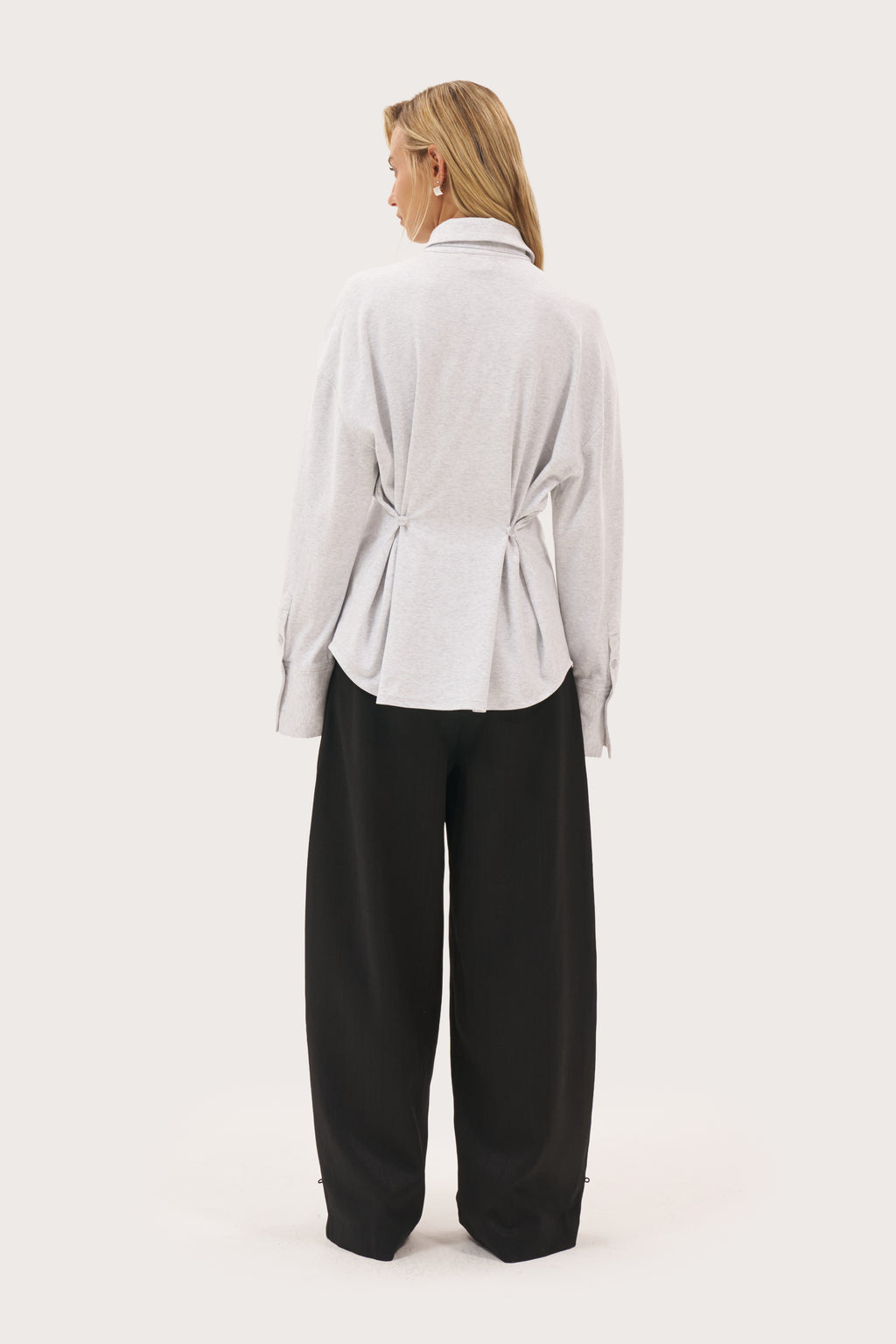 Button Back Fitted Shirt - Light Grey Marl