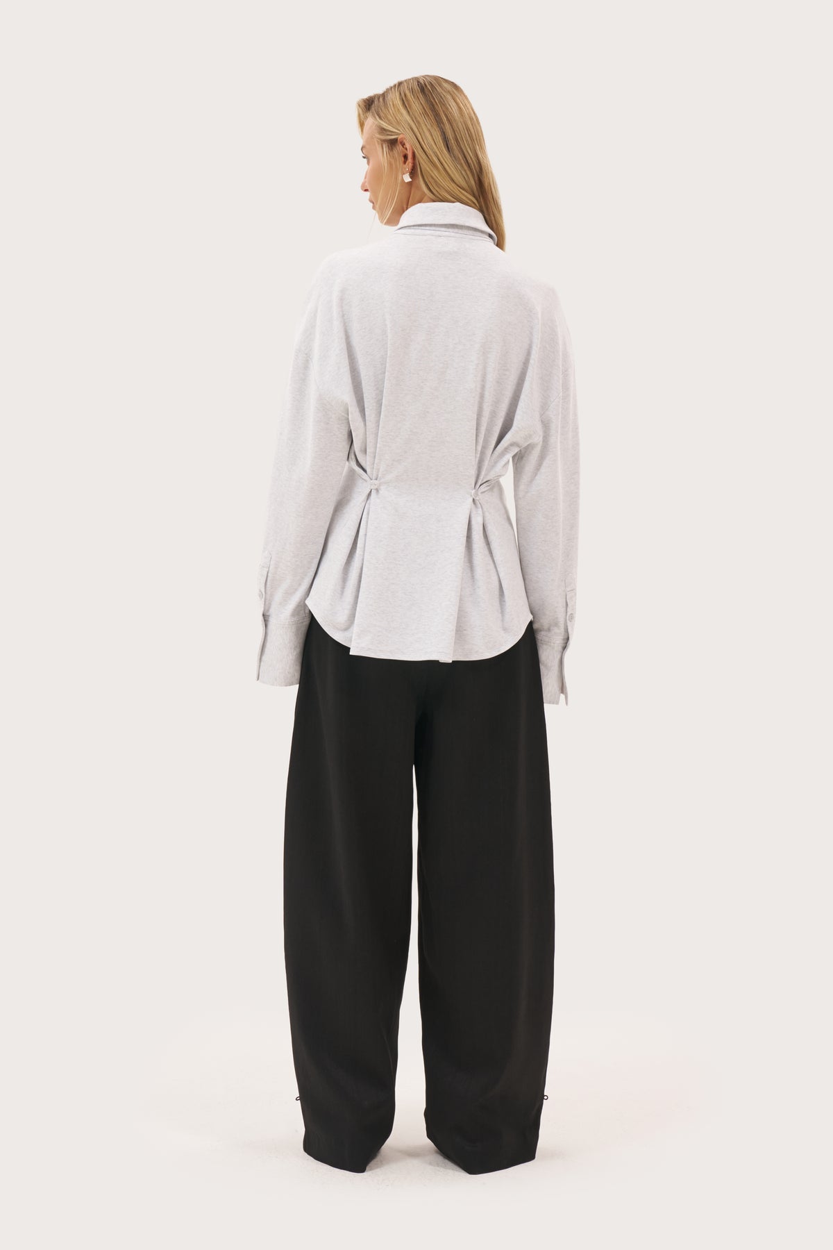 Button Back Fitted Shirt - Light Grey Marl