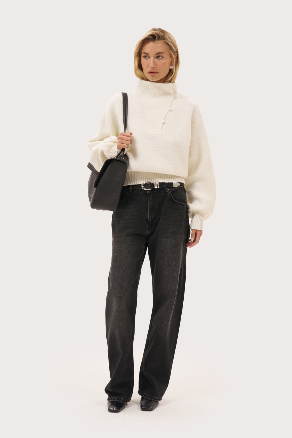 Slouch Button Collar Jumper - Off White