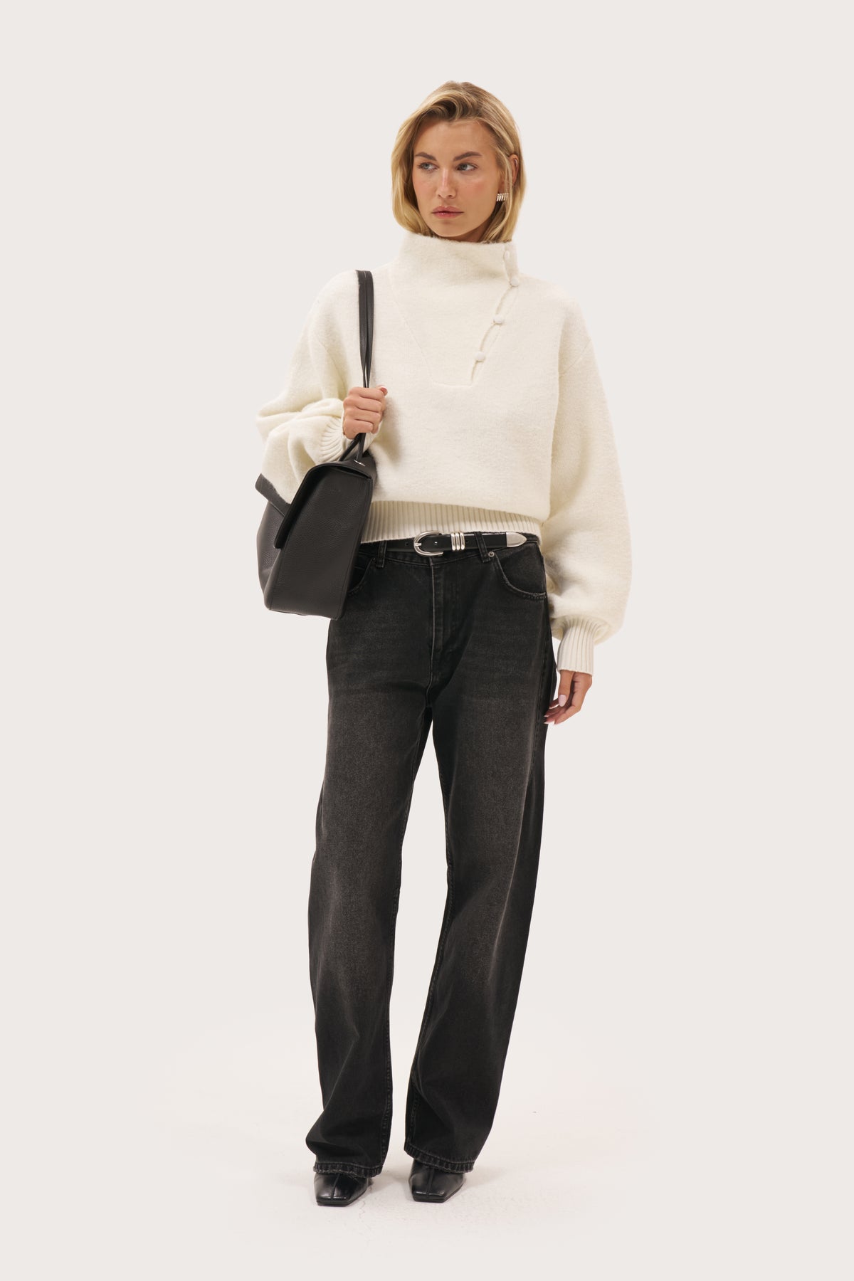Slouch Button Collar Jumper - Off White