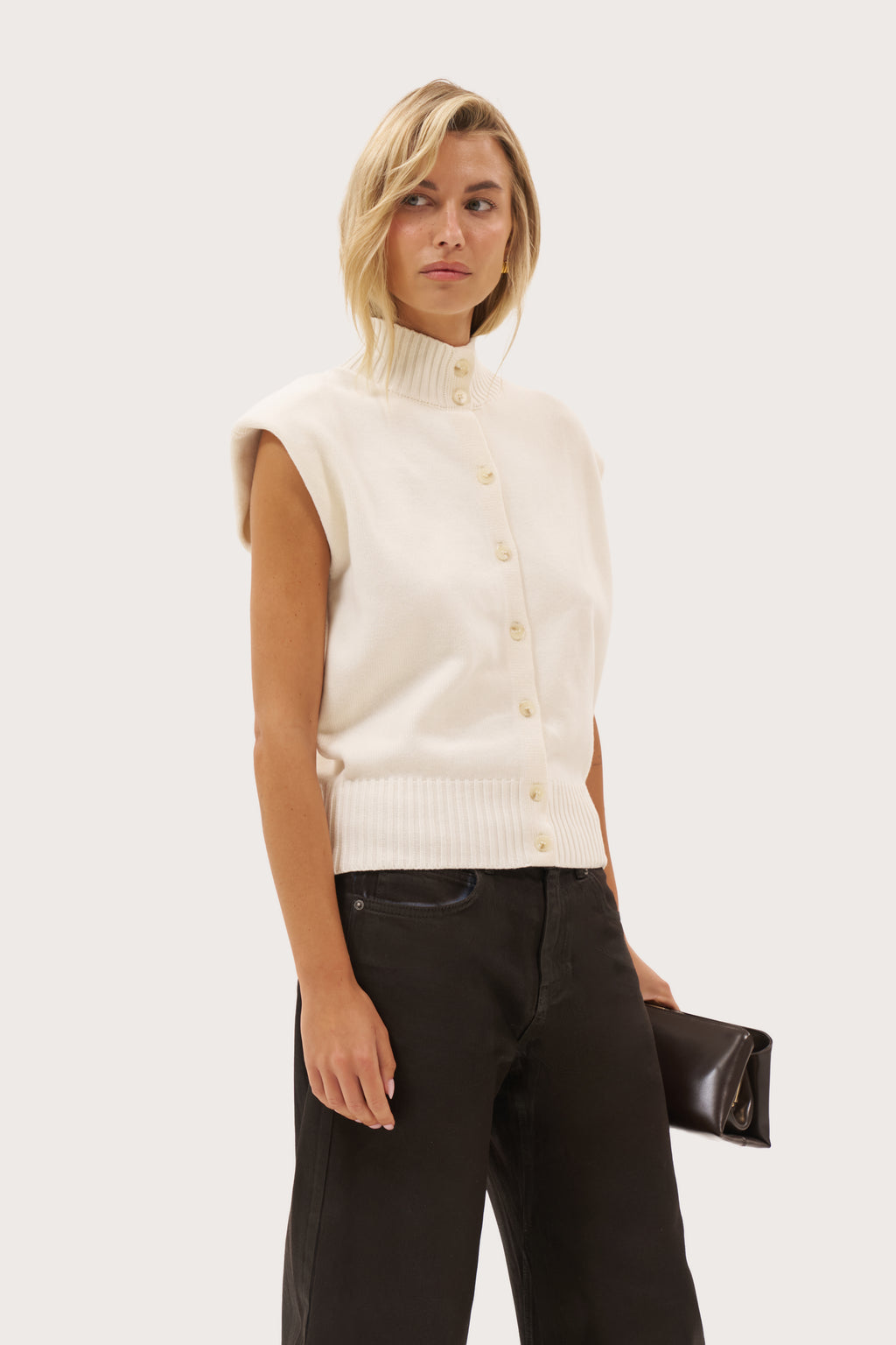 Button Through Knit Top - Cream