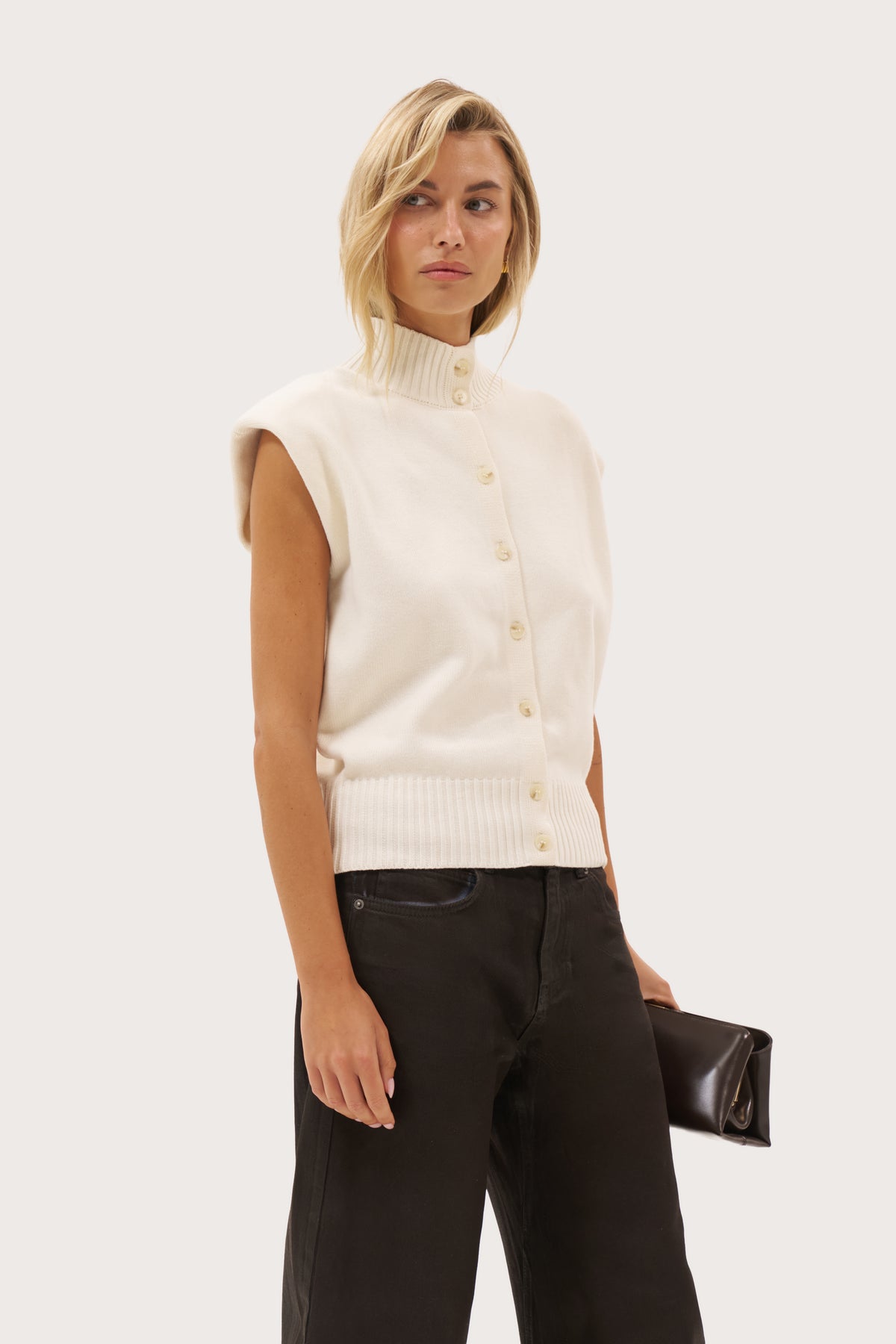 Button Through Knit Top - Cream
