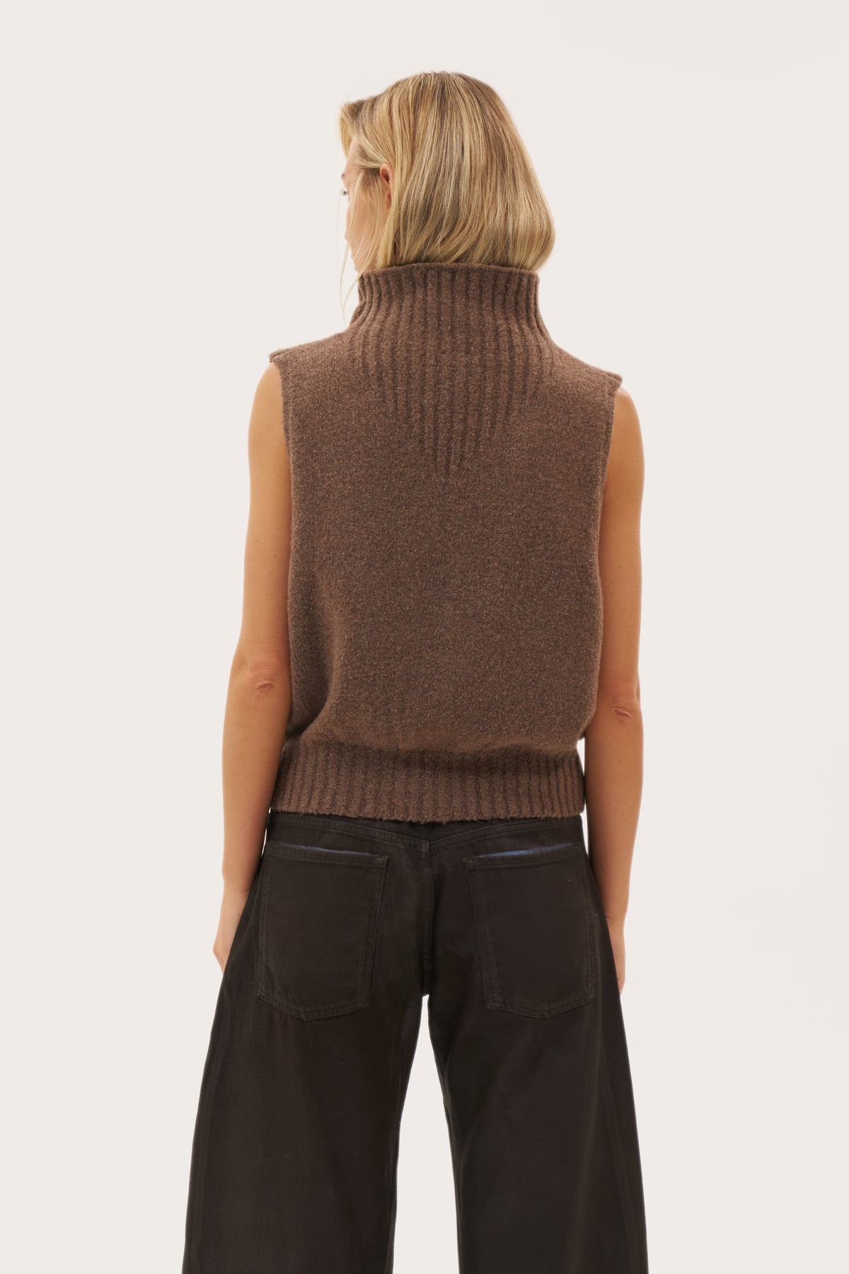 Cowl Textured Knit Top - Brown