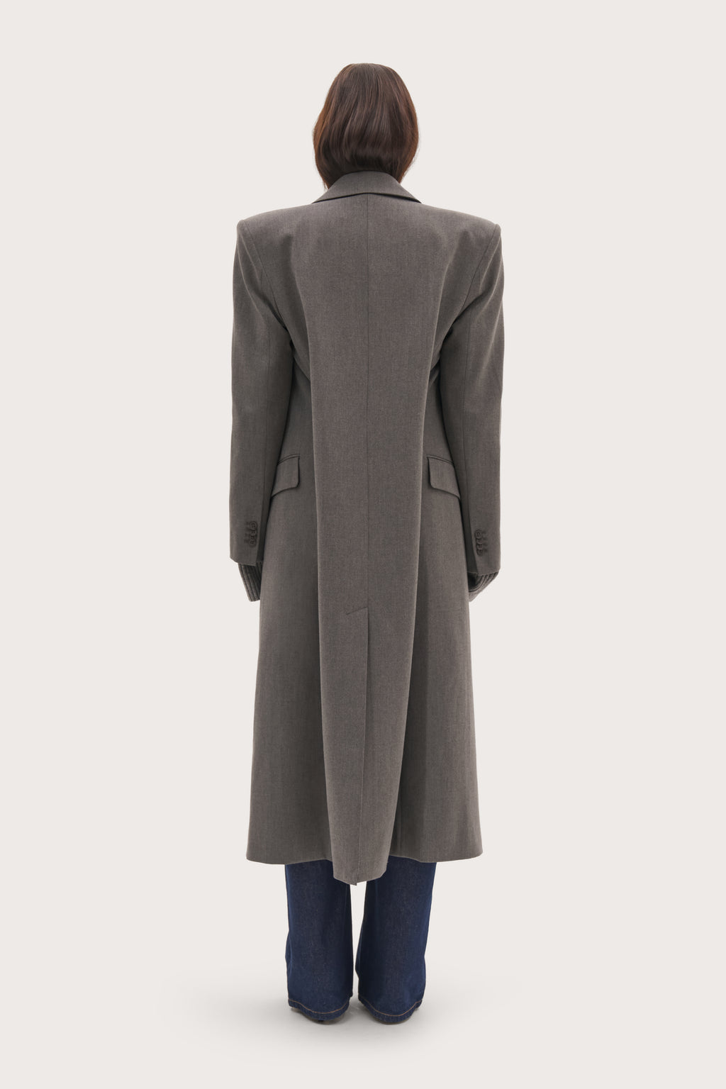 Mae Herringbone Long Coat - Grey