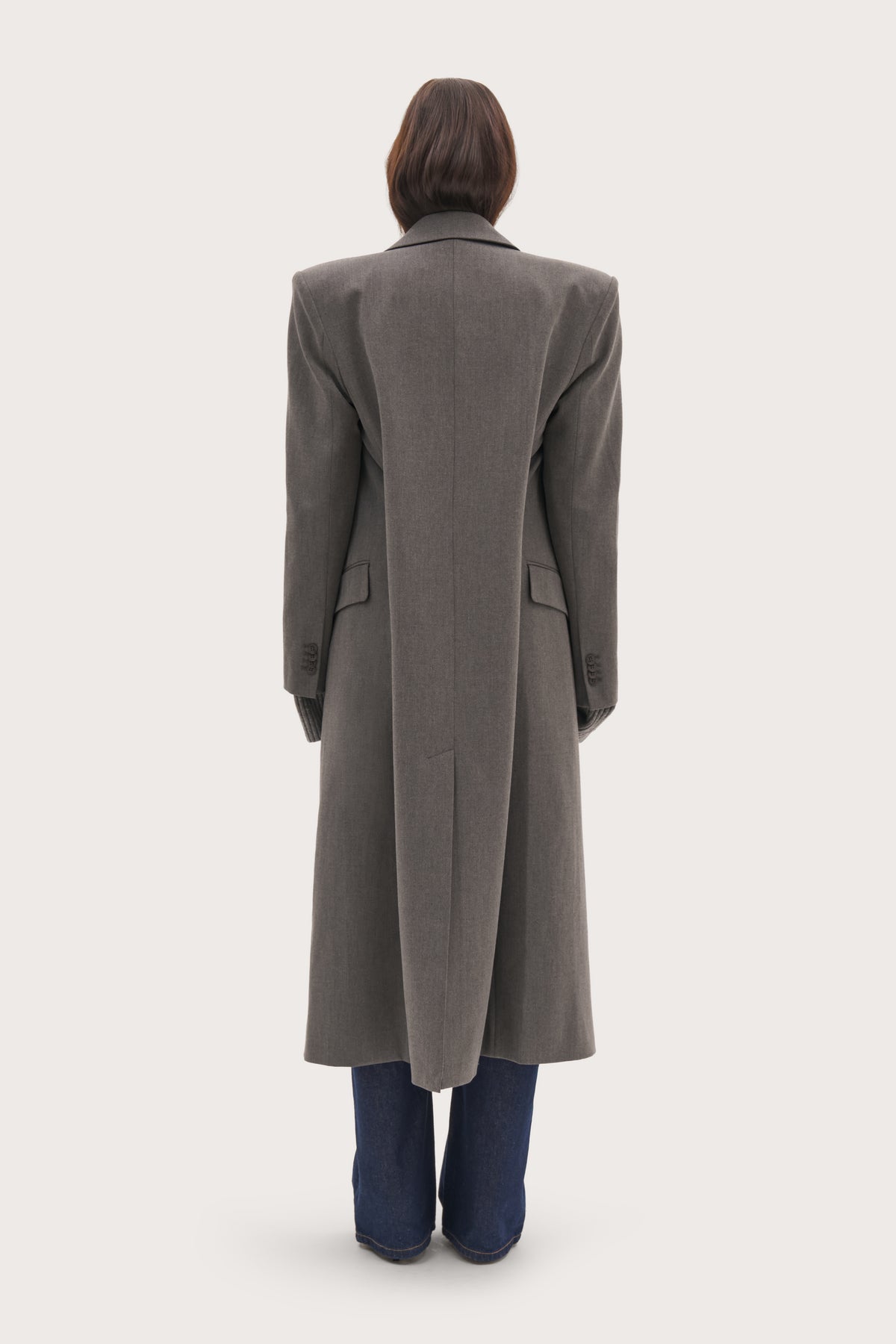 Mae Herringbone Long Coat - Grey
