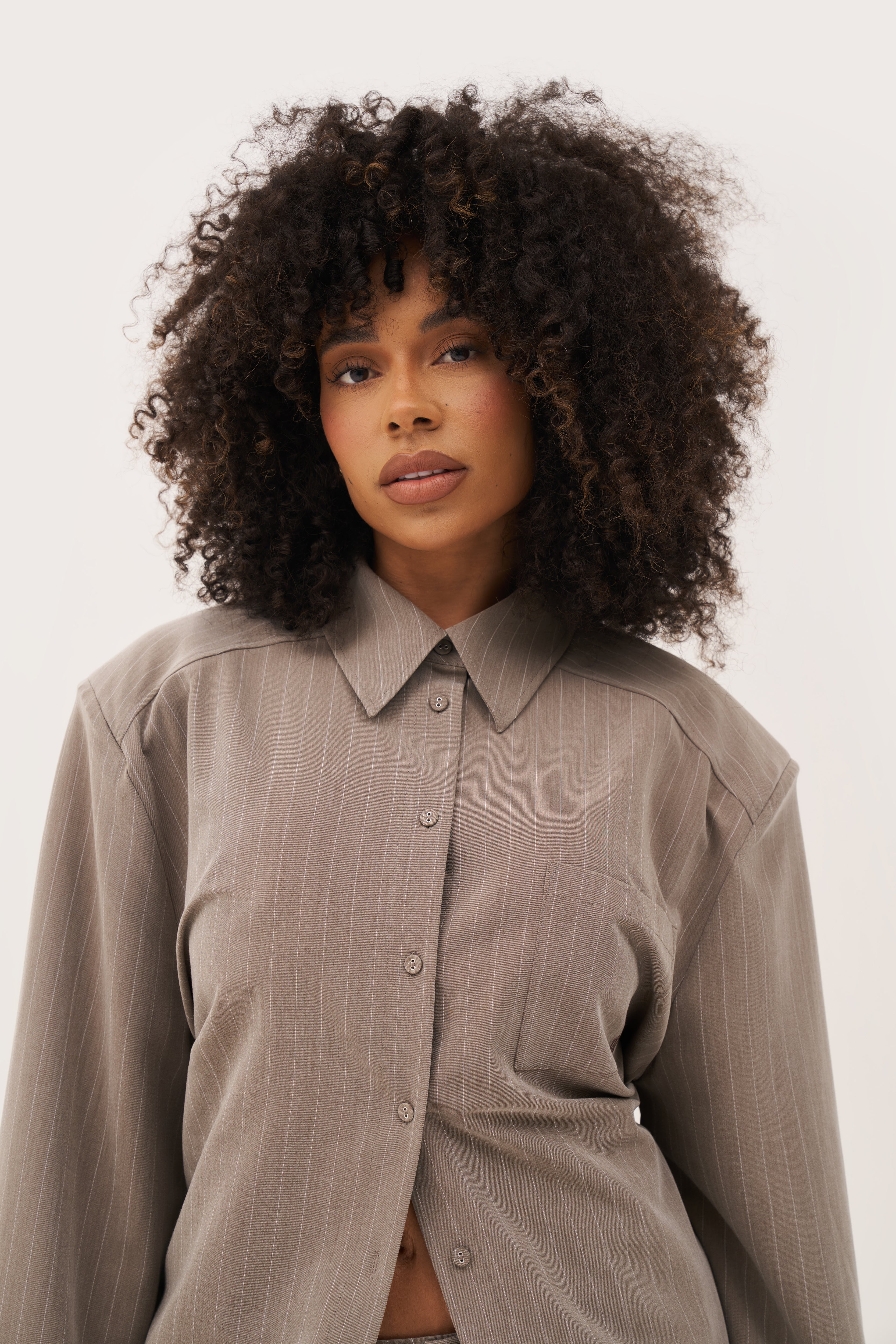 Pinstripe Oversized Shirt - Taupe