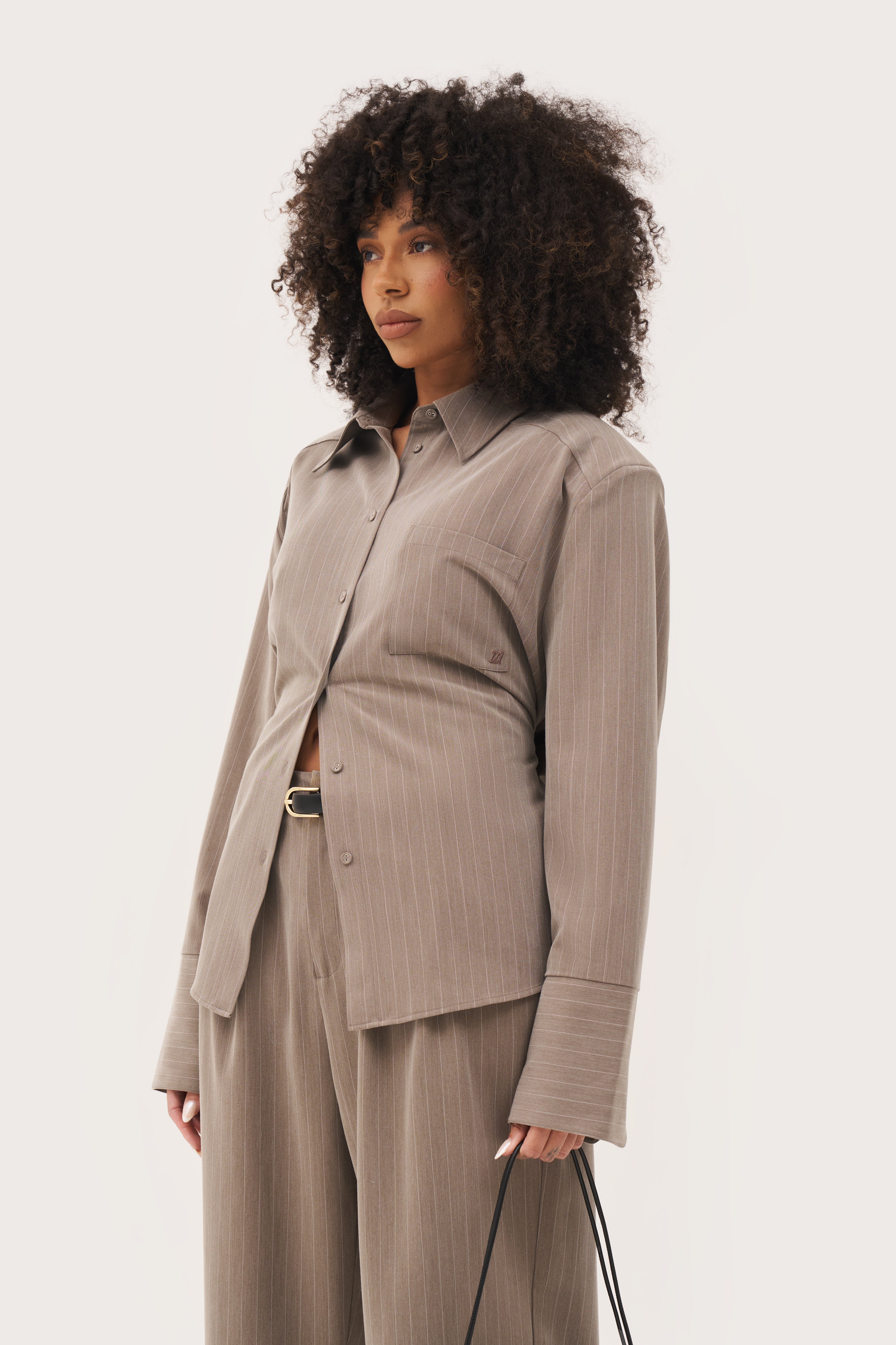 Pinstripe Oversized Shirt - Taupe